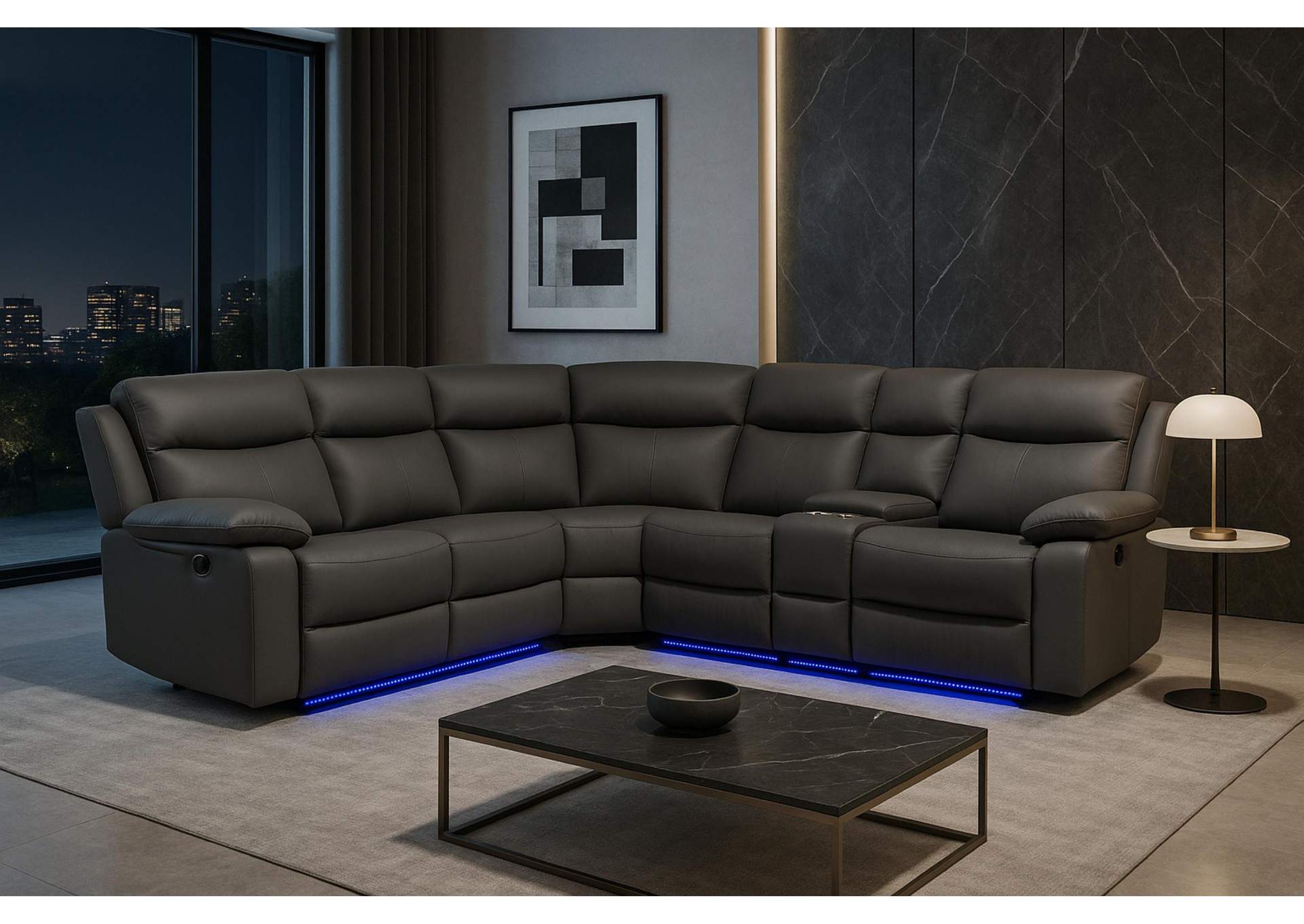 U6026 GREY POLYURETHANE 46A RIGHT SIDE FACING SECTIONAL WITH LED AND SPEAKER image 1