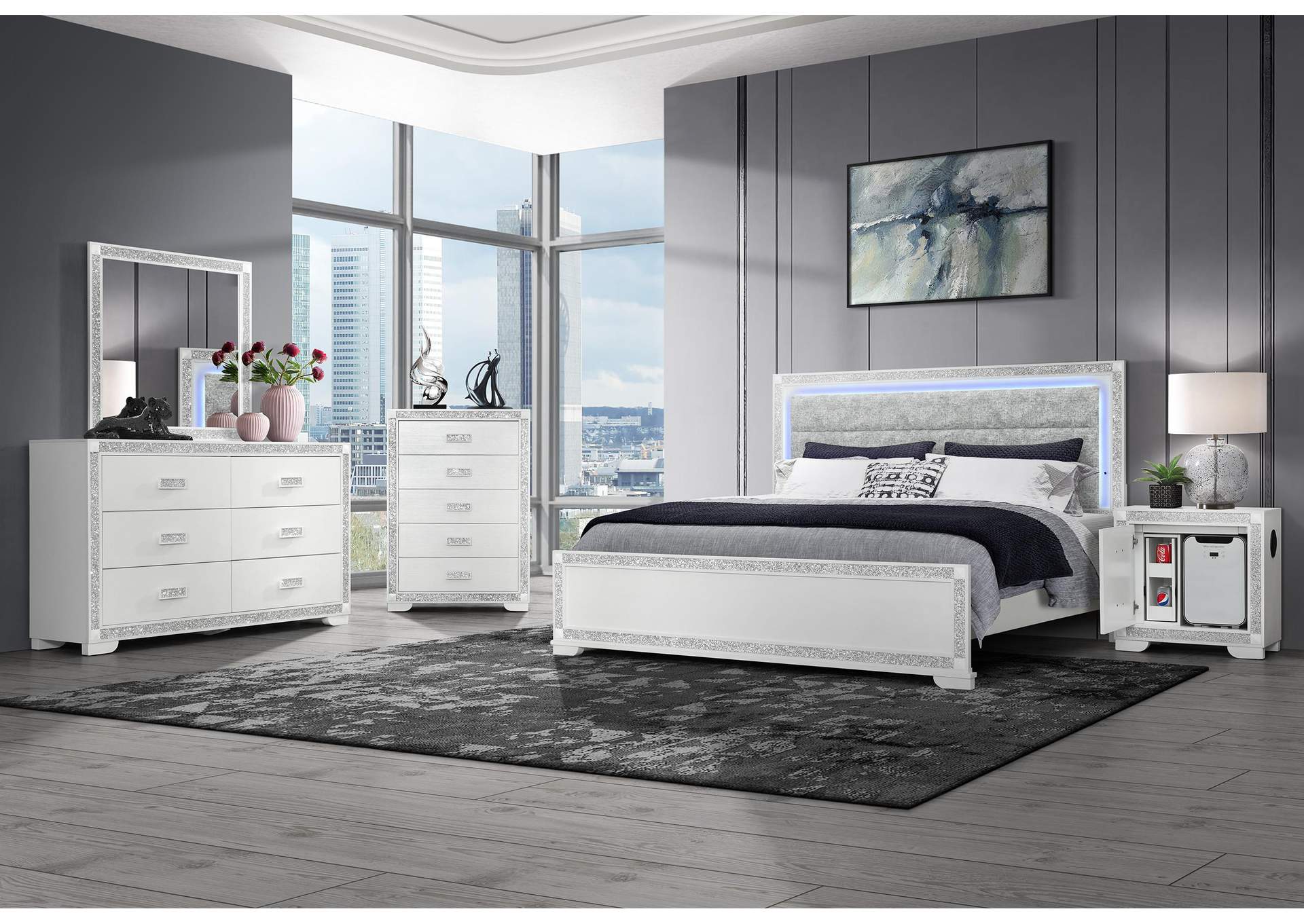 SOLEIL WHITE QUEEN BED GROUP WITH COOLER AND SPEAKER image 1