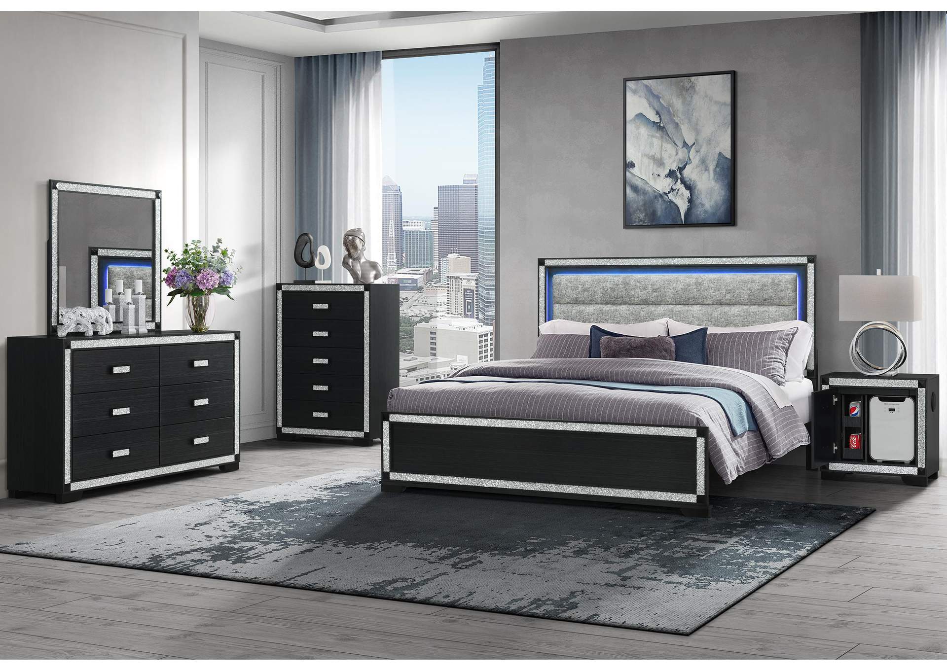 SOLEIL CHARCOAL QUEEN BED GROUP WITH COOLER AND SPEAKER image 1