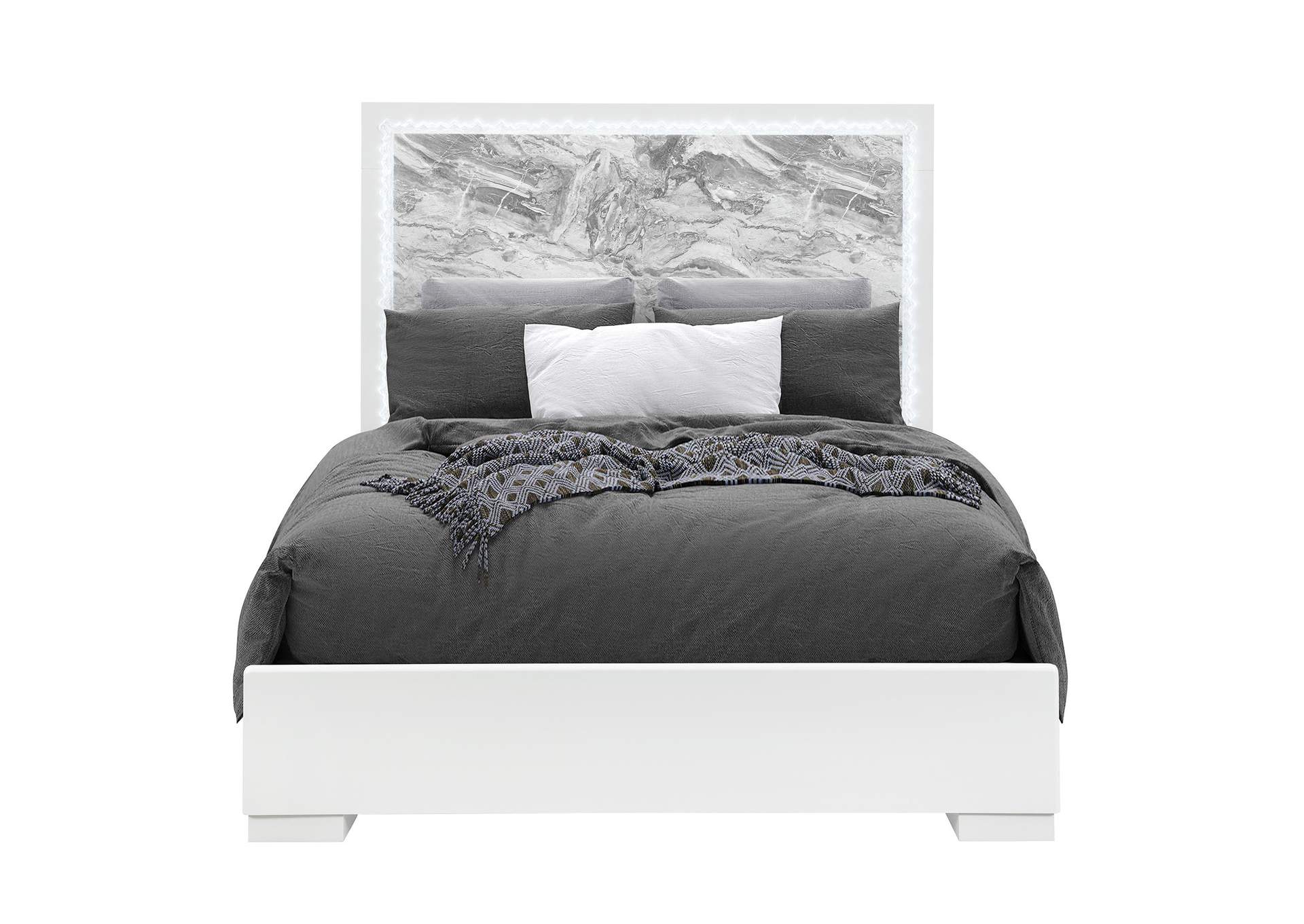 NAOMI SILVER MARBLE FULL BED WITH LED image 1