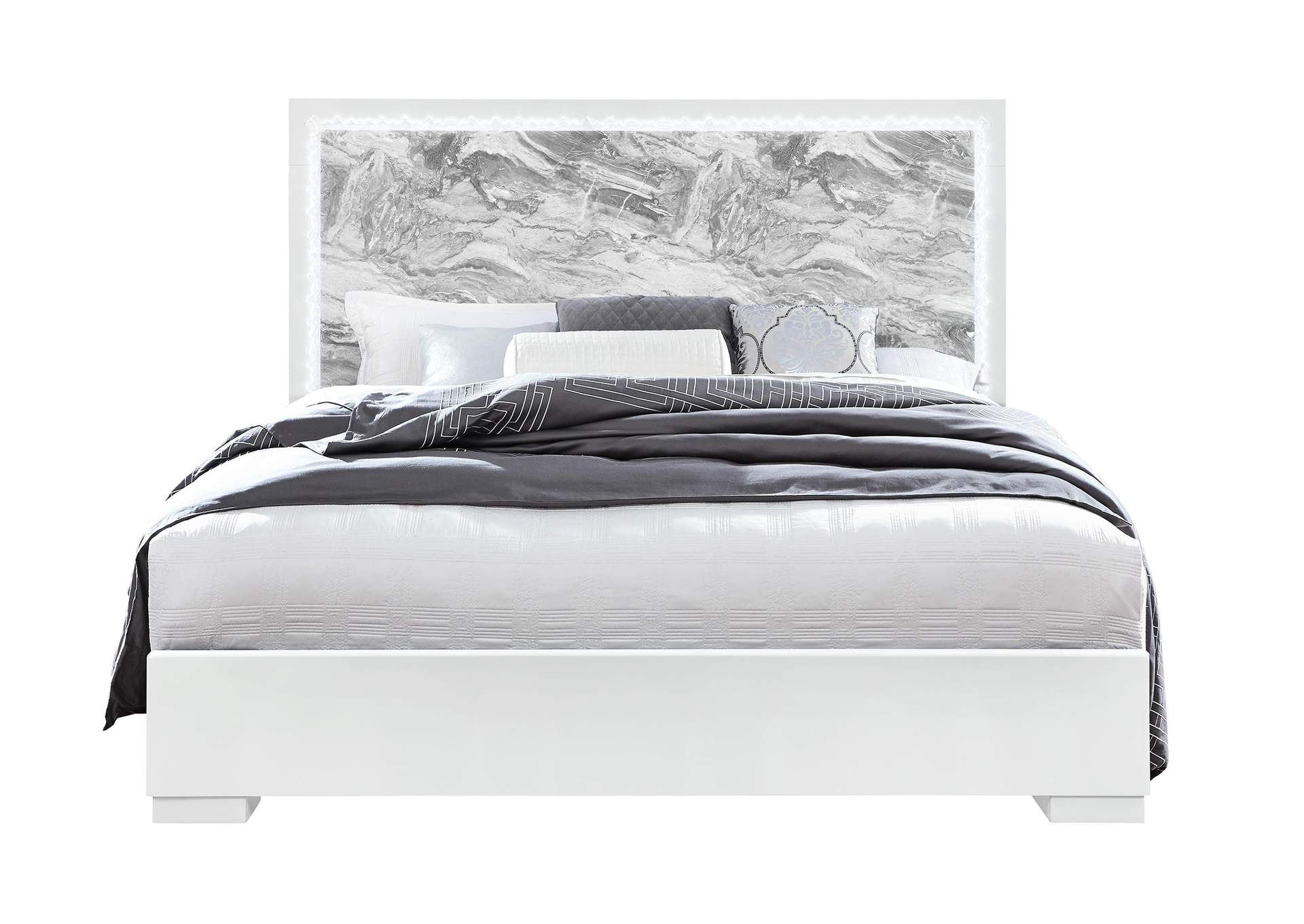 NAOMI SILVER MARBLE KING BED WITH LED image 1