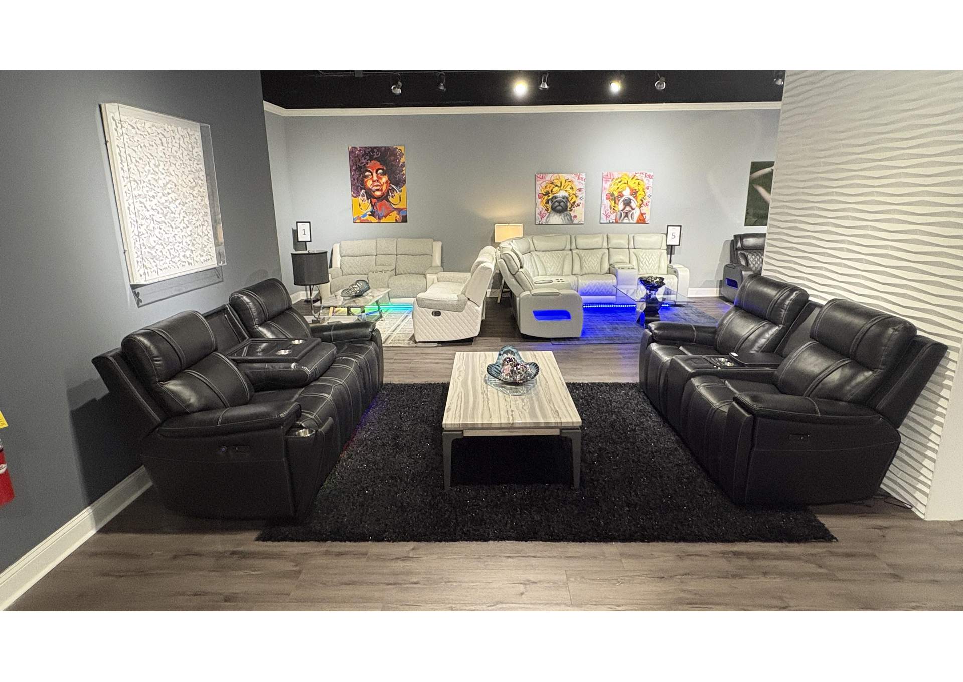 U8880 BLACK LEATHER POWER RECLINING SOFA - POWER CONSOLE RECLINING SOFA image 1