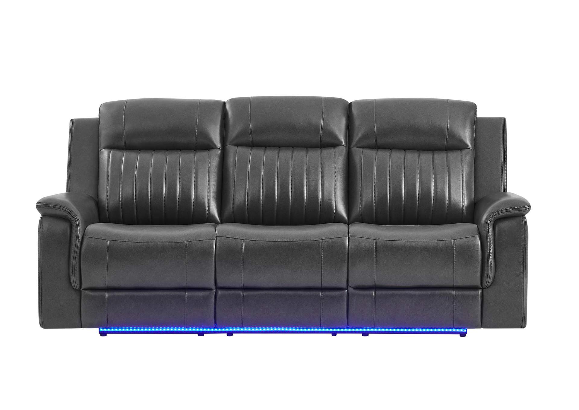 U8879 BLANCHE CHARCOAL WITH BLACK WELT POWER RECLINING SOFA WITH LED AND GLOBAL SURROUND SYSTEM image 1