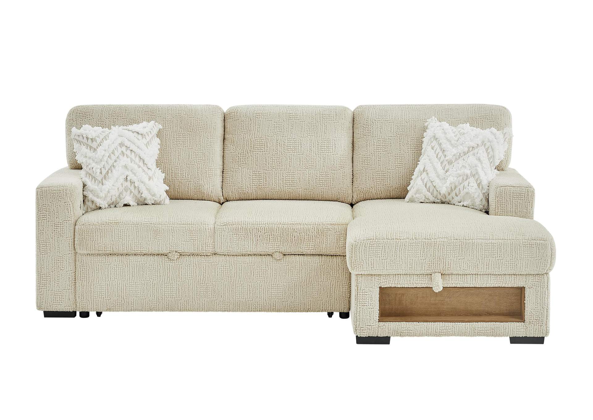 U0222 IVORY SOFA BED LONG CHAIR WITH LIFT TABLE, BOOKCASE, 2 STOOLS & 1 PIL image 1
