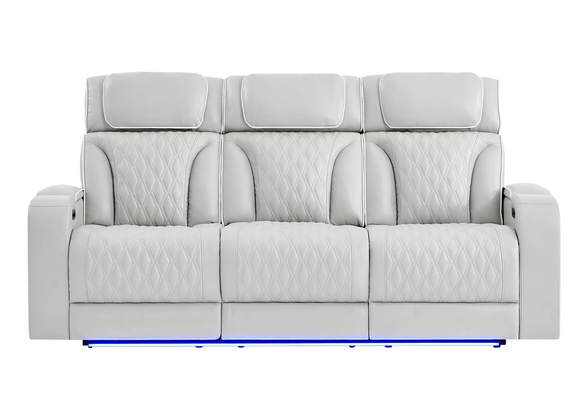 U8611 BLANCHE SILVER WITH WHITE WELT POWER RECLINING SOFA WITH POWER HEADREST AND LED image 1