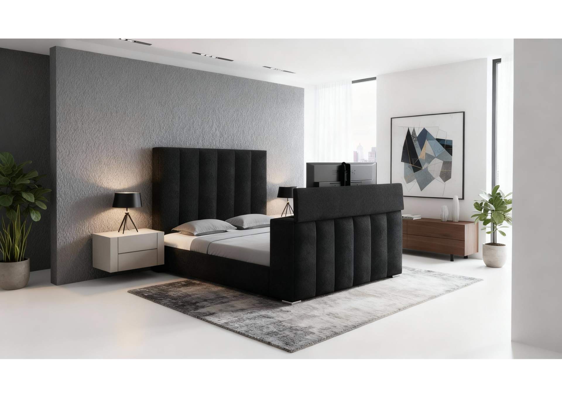 SERENITY ONYX QUEEN BED WITH SPEAKER, TV LIFT AND FIREPLACE image 1