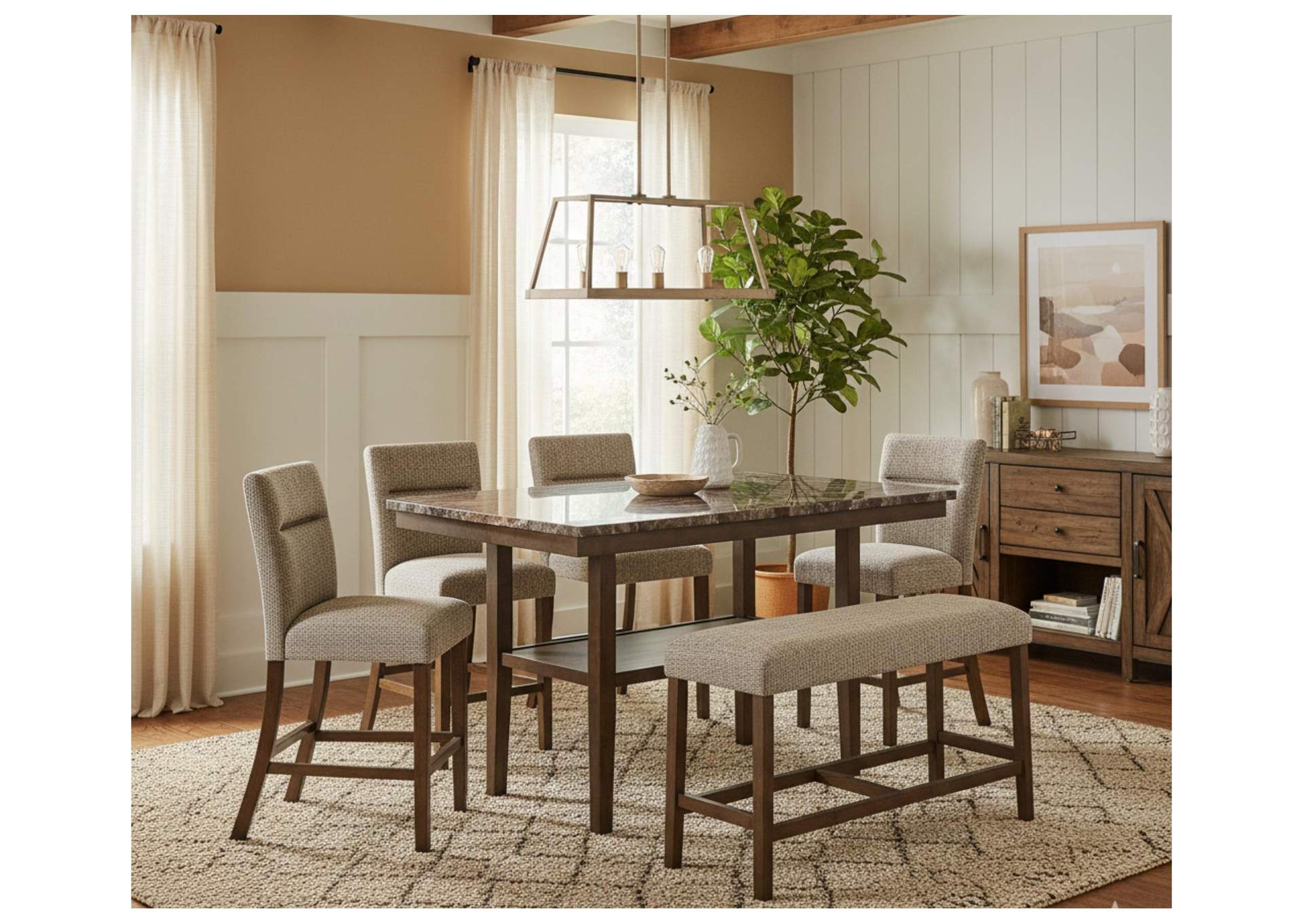 D4355 BROWN BAR TABLE WITH 6 BAR STOOLS image 1