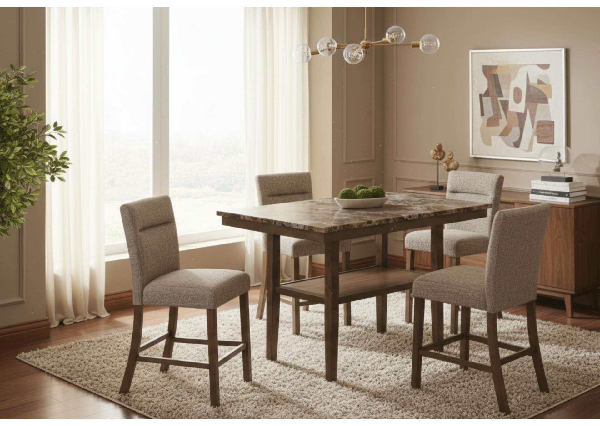 D4355 BROWN BAR TABLE WITH 4 BAR STOOLS image 1