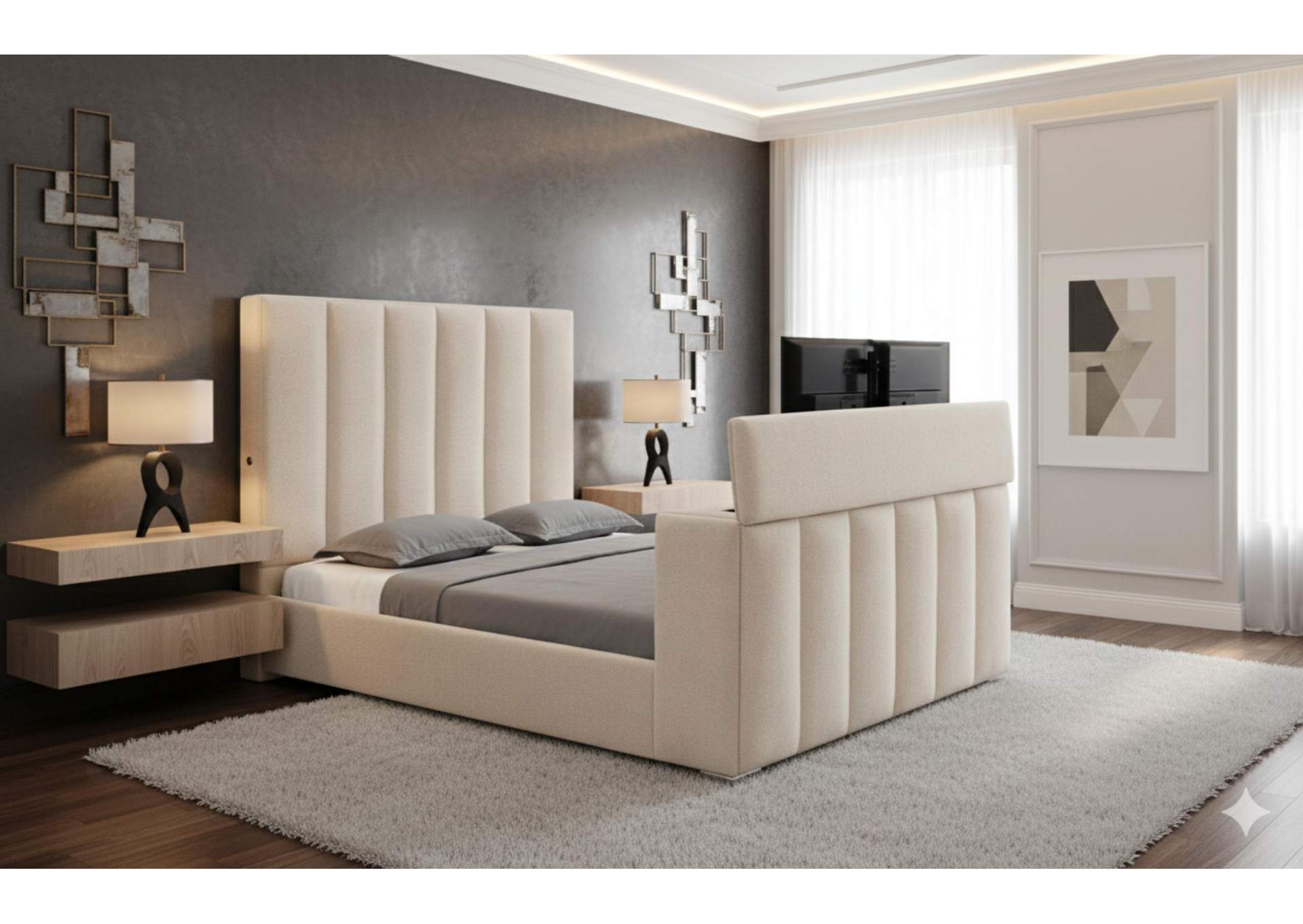 SERENITY BUFF QUEEN BED WITH SPEAKER TV LIFT AND FIREPLACE image 1