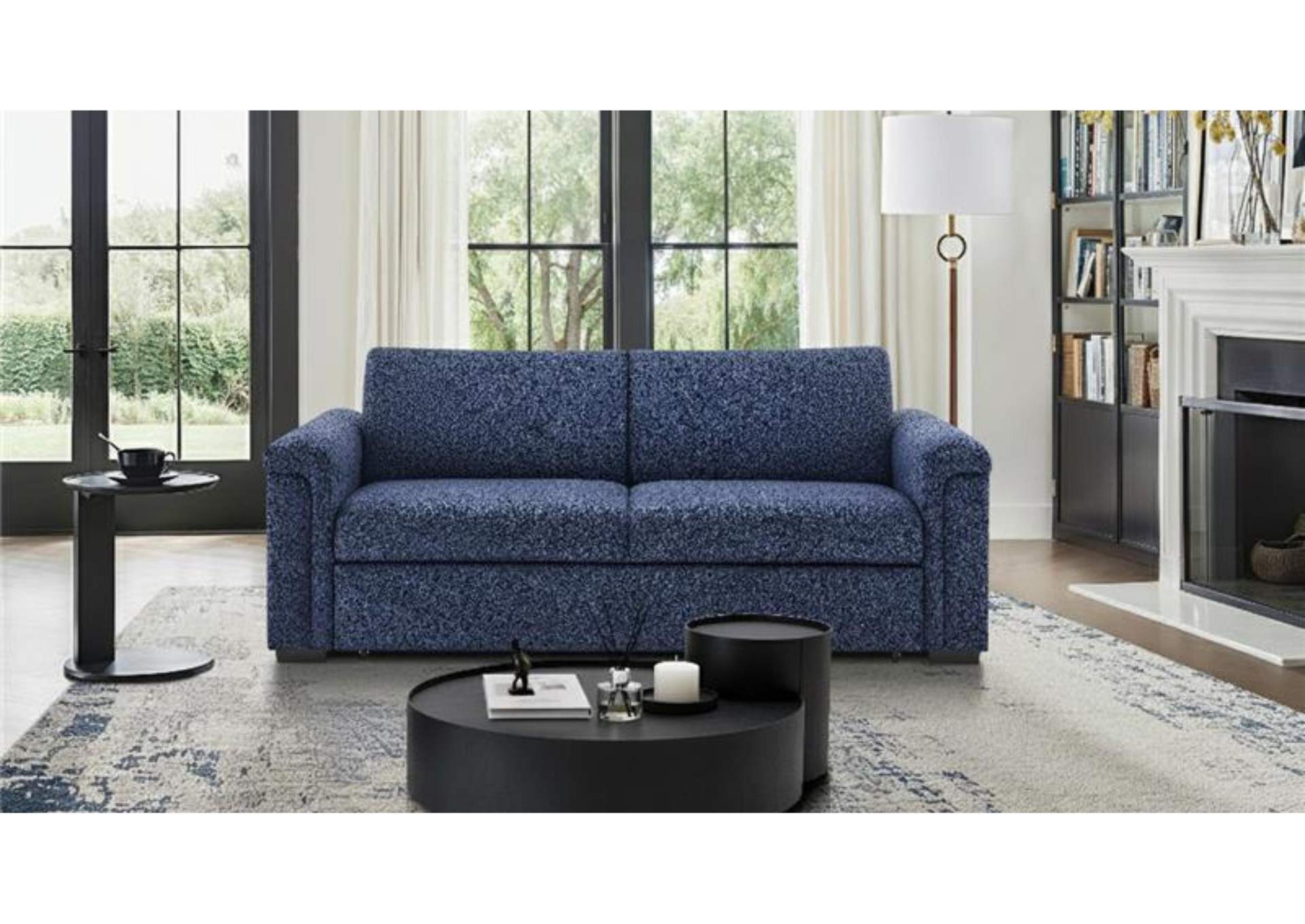 U0211 NAVY PULL OUT SOFA BED WITH LED ACRYLIC SHELVES AND SPEAKERS image 1