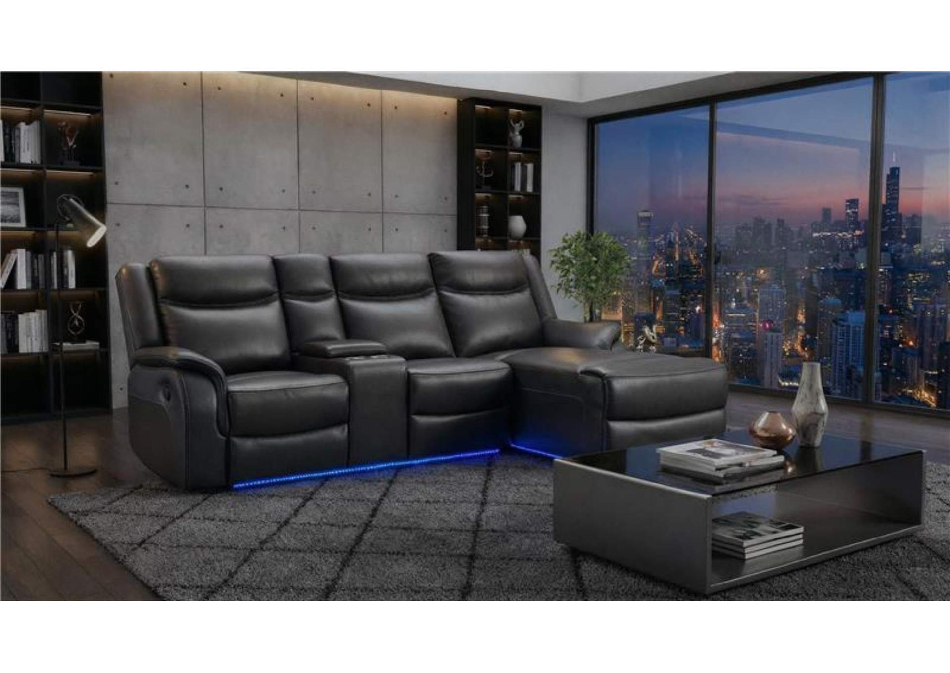 U1818 BLANCHE CHARCOAL SECTIONAL WITH PUSHBACK LONG CHAIR image 1