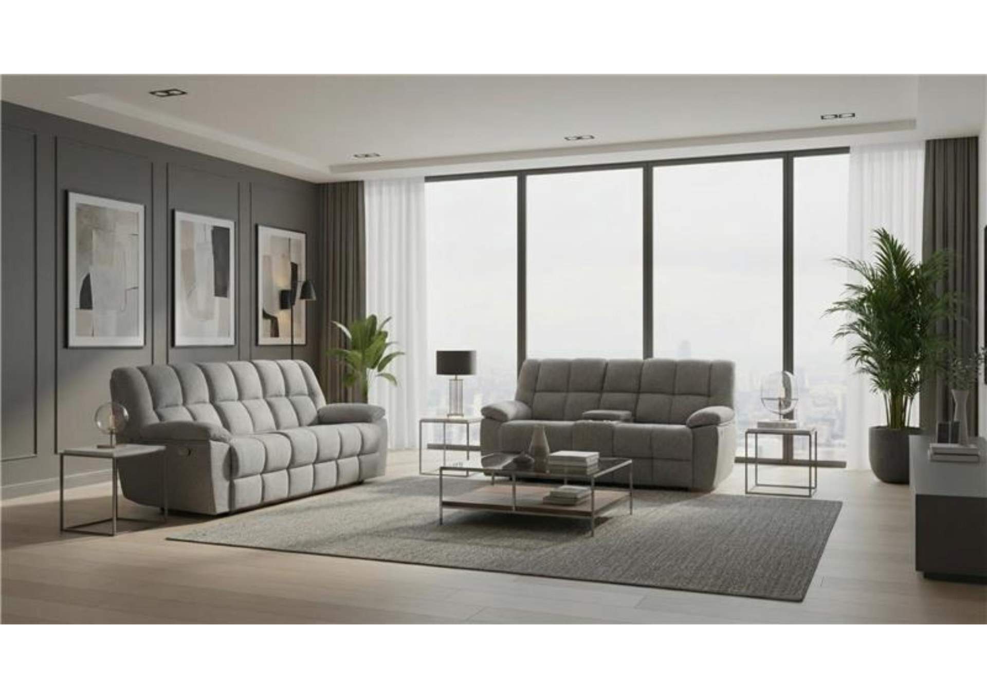 U6000 SMOKE RECLINING SOFA AND CONSOLE RECLINING LOVESEAT image 1