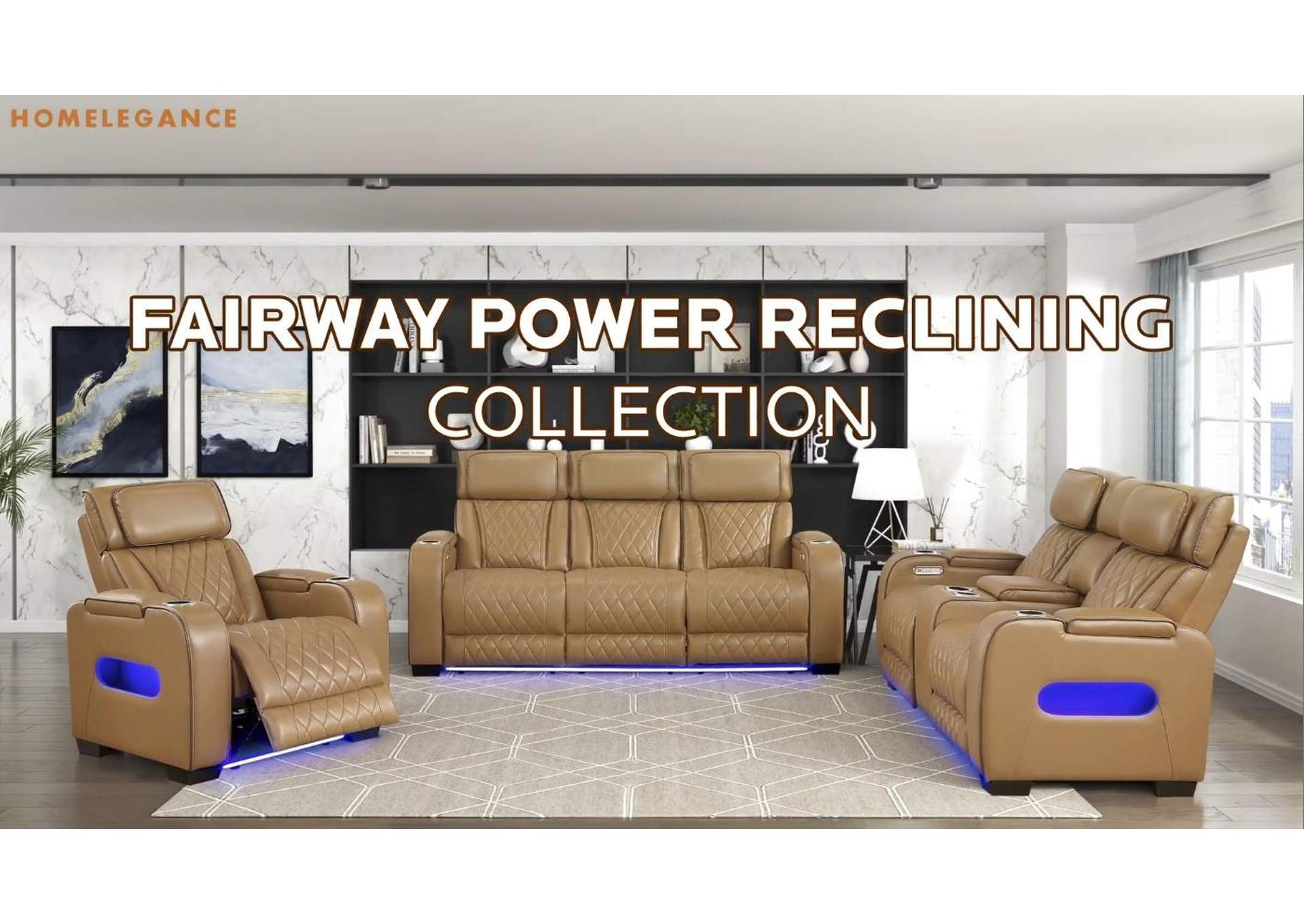 Fairway Power Double Reclining Love Seat with Center Console, Power Headrests, Storage Arms(Top and Side), Cup holders, Charging Ports and LED lighting image 6