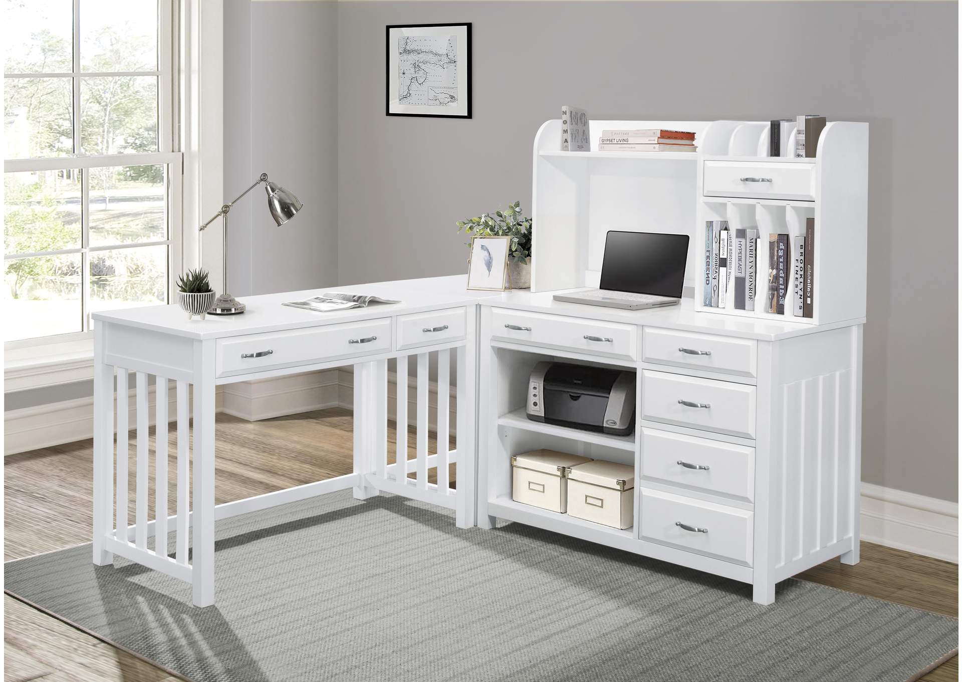 Blanche 4pc Corner Desk (Desk+Corner+Credenza+Hutch) image 4