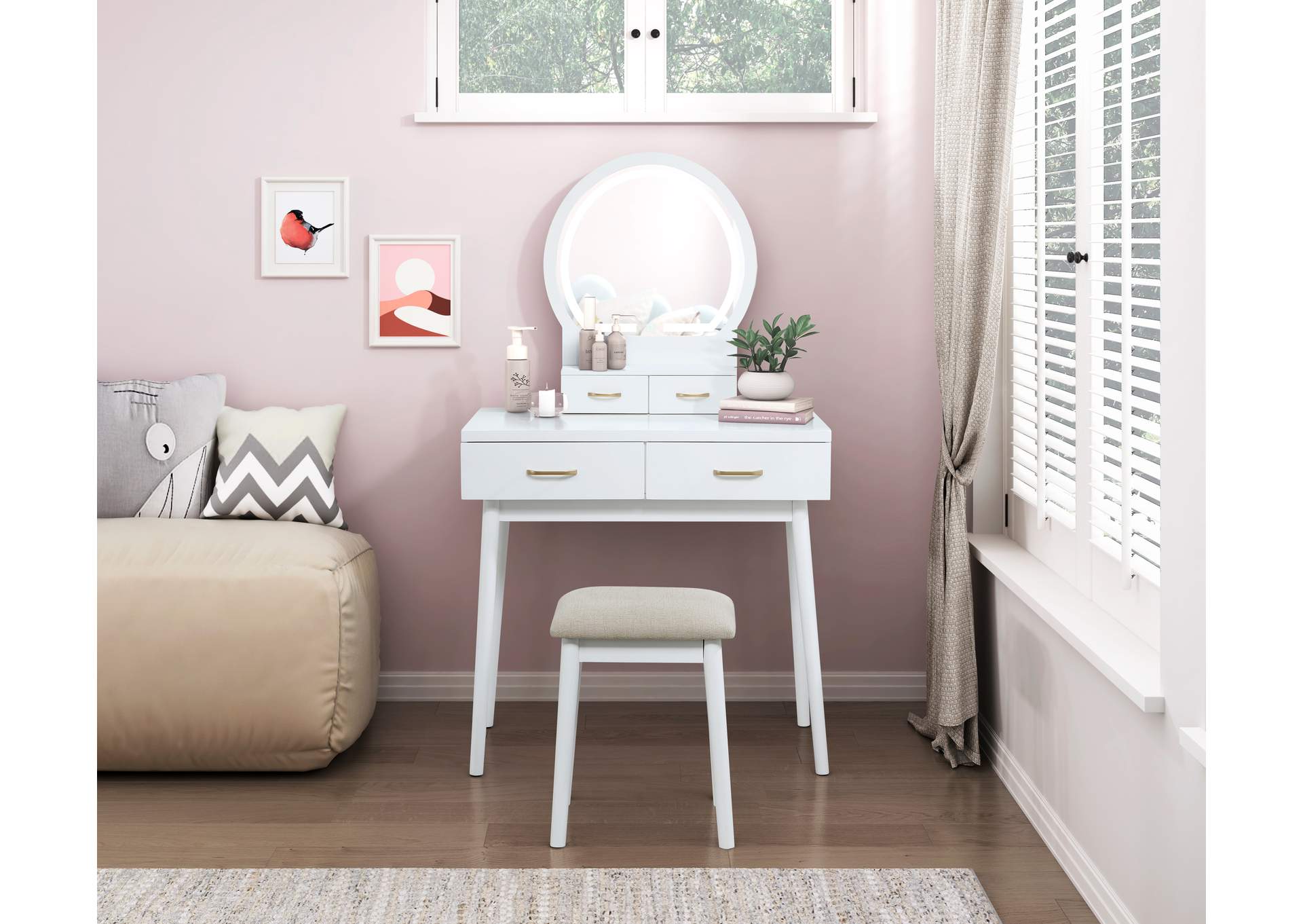 Vanity Dresser with Mirror and Stool image 4