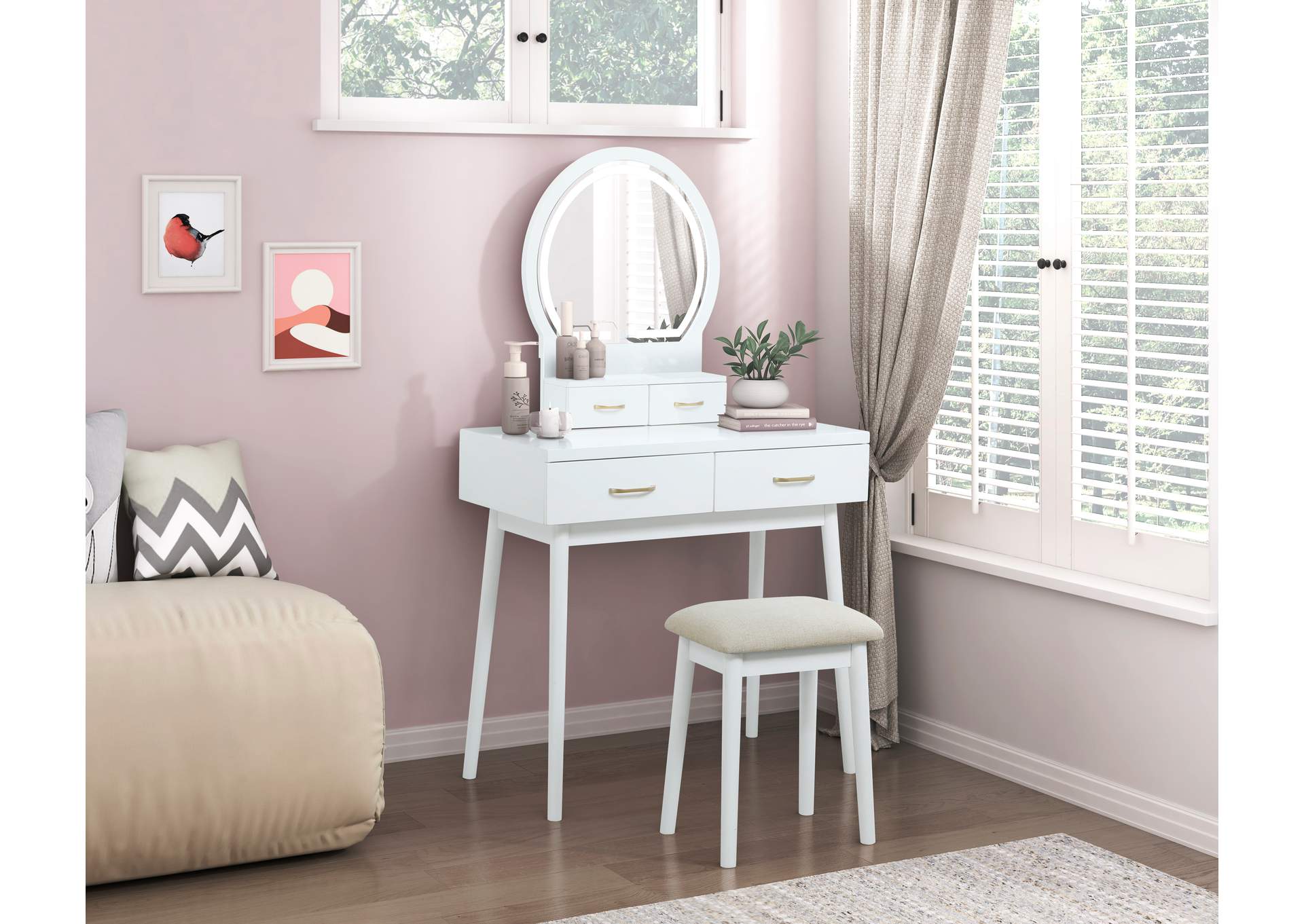 Vanity Dresser with Mirror and Stool image 3