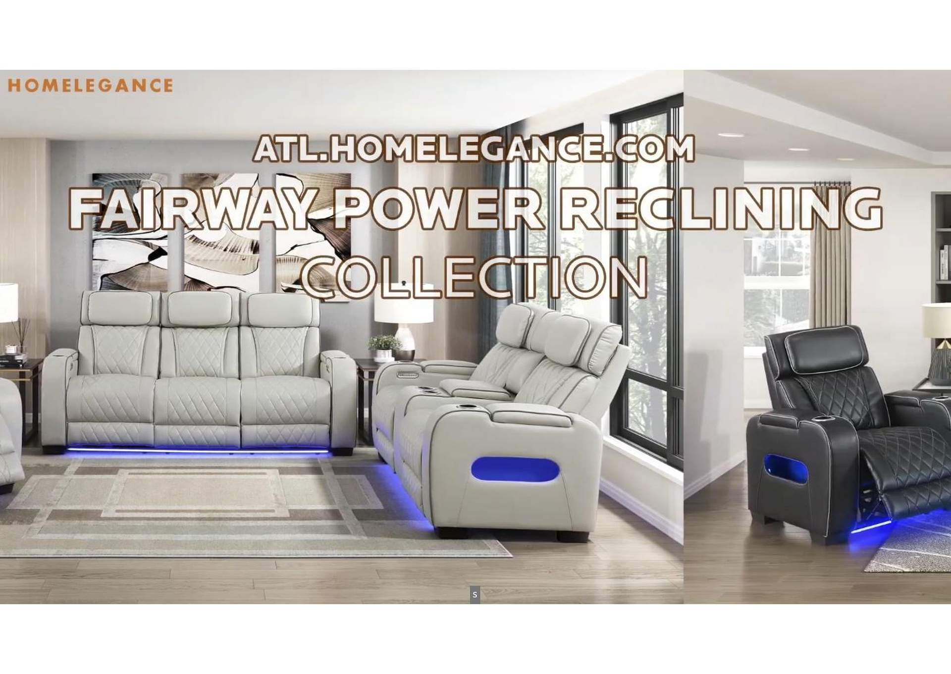 Fairway Power Double Reclining Love Seat with Center Console, Power Headrests, Storage Arms(Top and Side), Cup holders, Charging Ports and LED lighting image 6