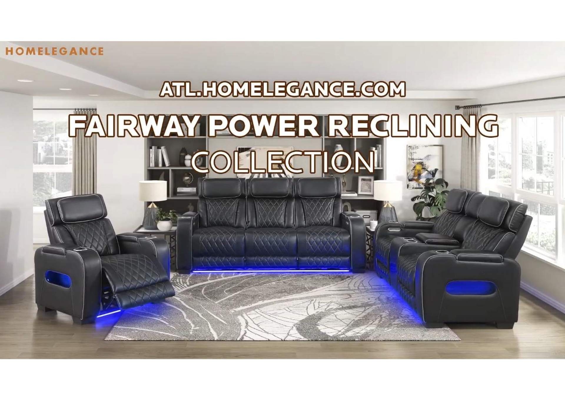 Fairway Power Double Reclining Love Seat with Center Console, Power Headrests, Storage Arms(Top and Side), Cup holders, Charging Ports and LED lighting image 7