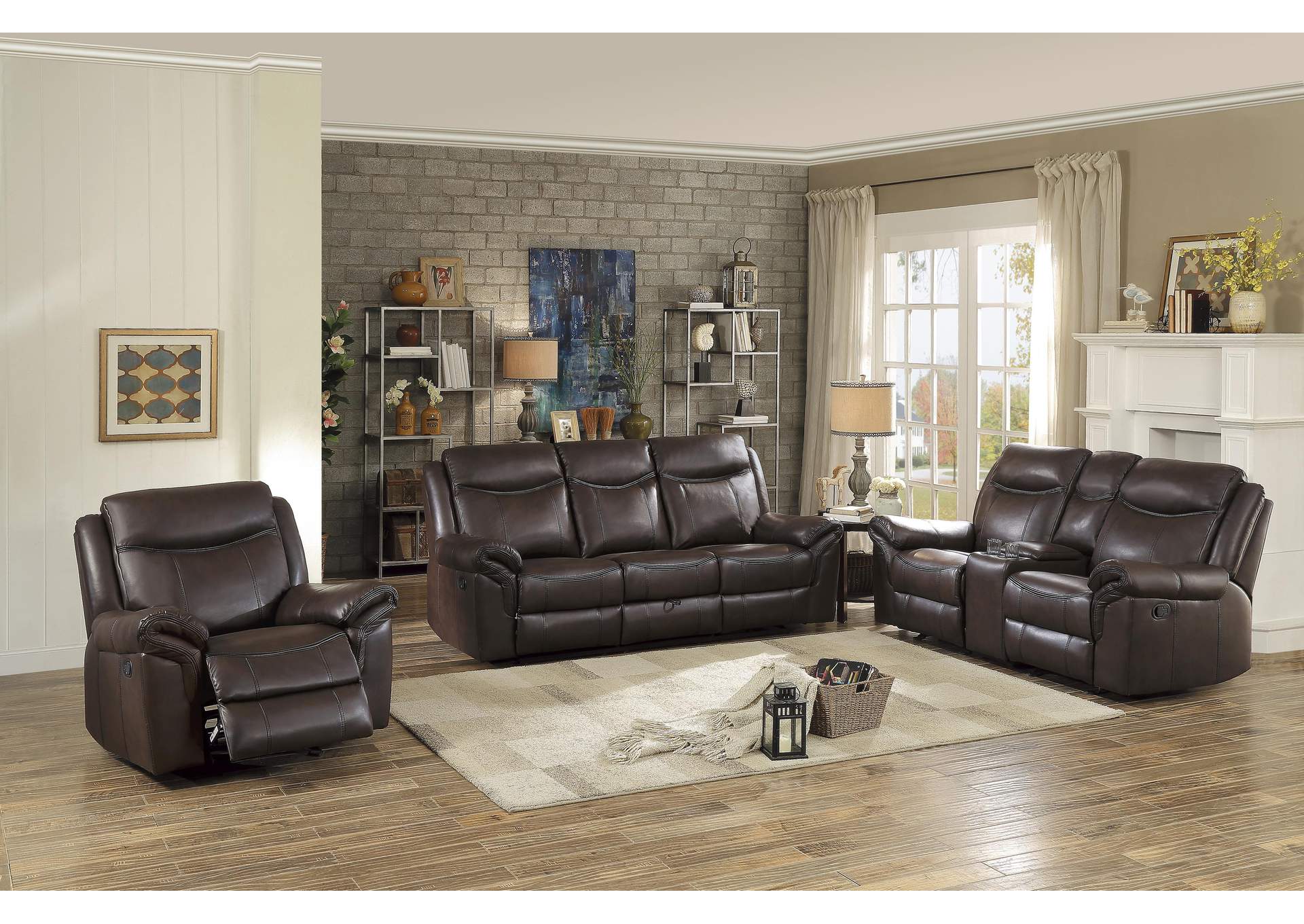 Aram Double Glider Reclining Love Seat with Center Console, Receptacles and USB Ports image 11