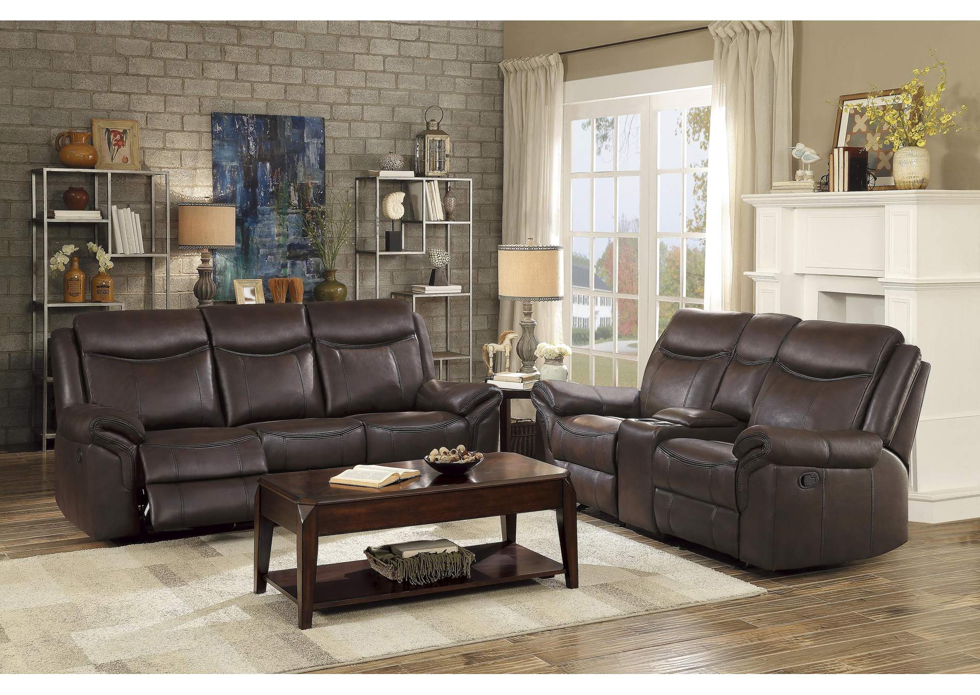 Aram Double Glider Reclining Love Seat with Center Console, Receptacles and USB Ports image 10