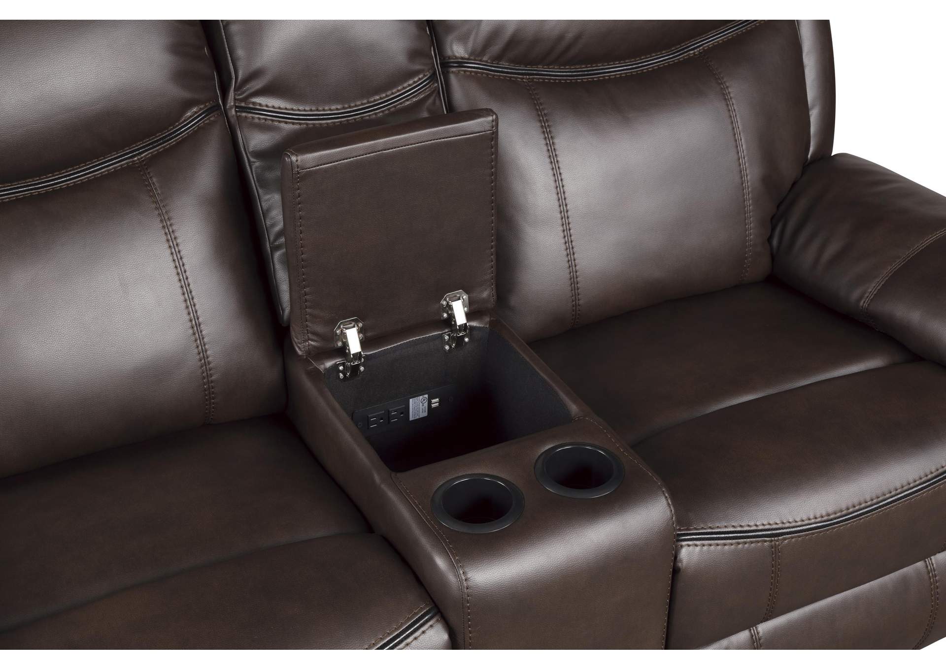 Aram Double Glider Reclining Love Seat with Center Console, Receptacles and USB Ports image 9