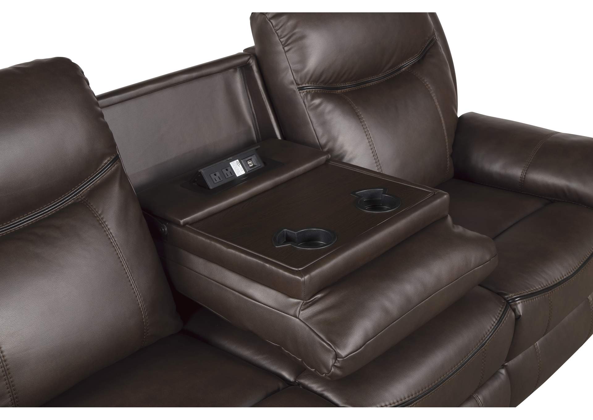 Aram Double Reclining Sofa with Center Drop-Down Cup Holders, Receptacles, Hidden Drawer and USB Ports image 3