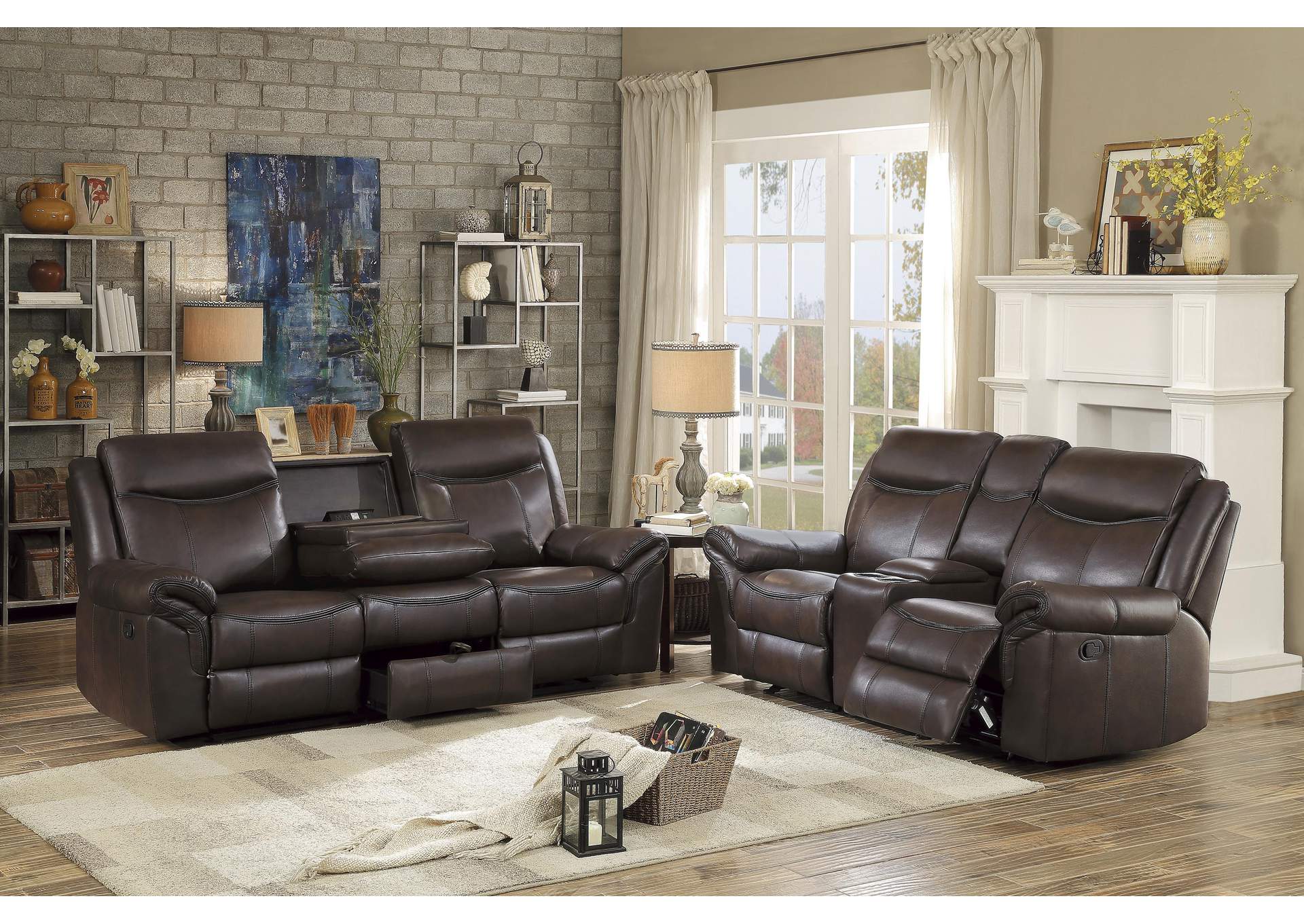 Aram Double Glider Reclining Love Seat with Center Console, Receptacles and USB Ports image 12
