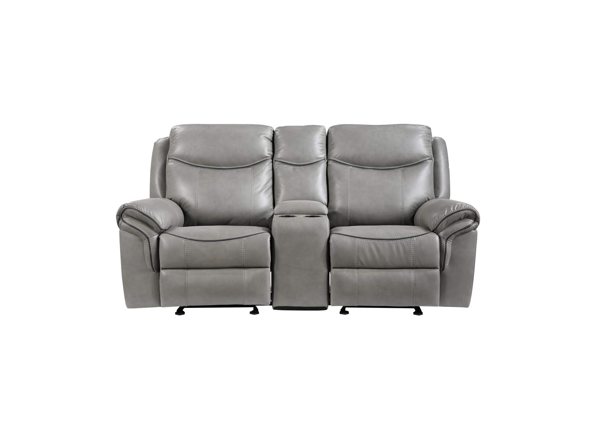 Aram Double Glider Reclining Love Seat with Center Console, Receptacles and USB Ports image 1