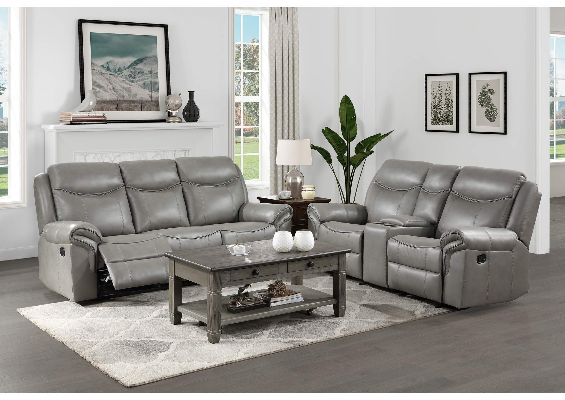Aram Double Glider Reclining Love Seat with Center Console, Receptacles and USB Ports image 3