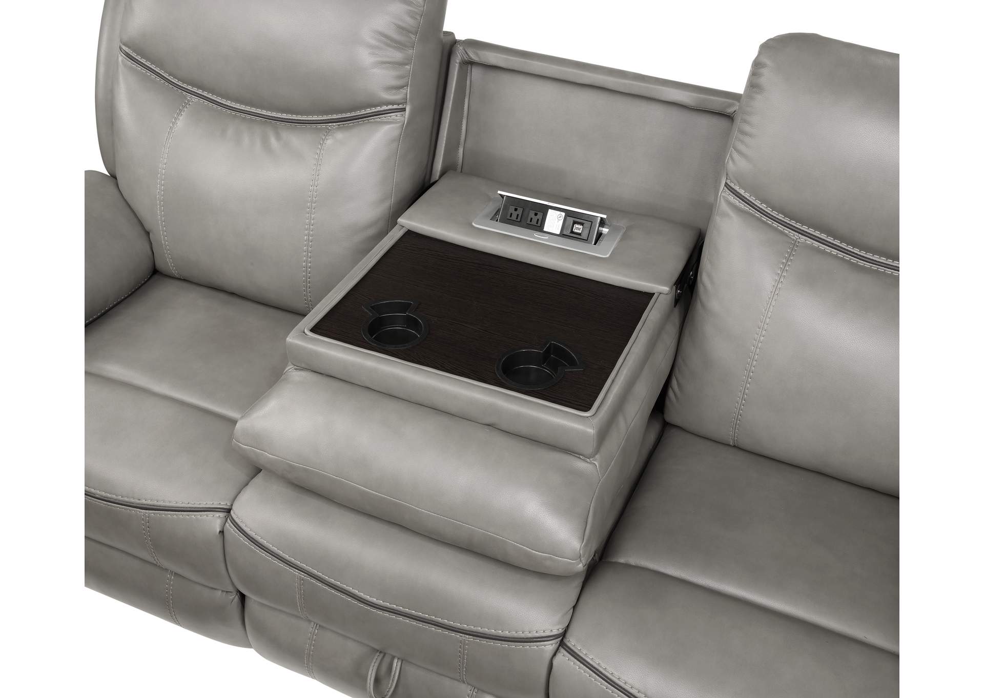 Aram Double Reclining Sofa with Center Drop-Down Cup Holders, Receptacles, Hidden Drawer and USB Ports image 7