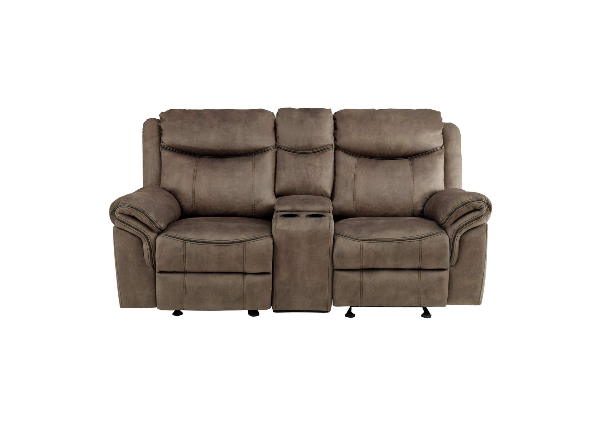 Aram Double Glider Reclining Love Seat with Center Console, Receptacles and USB Ports image 1