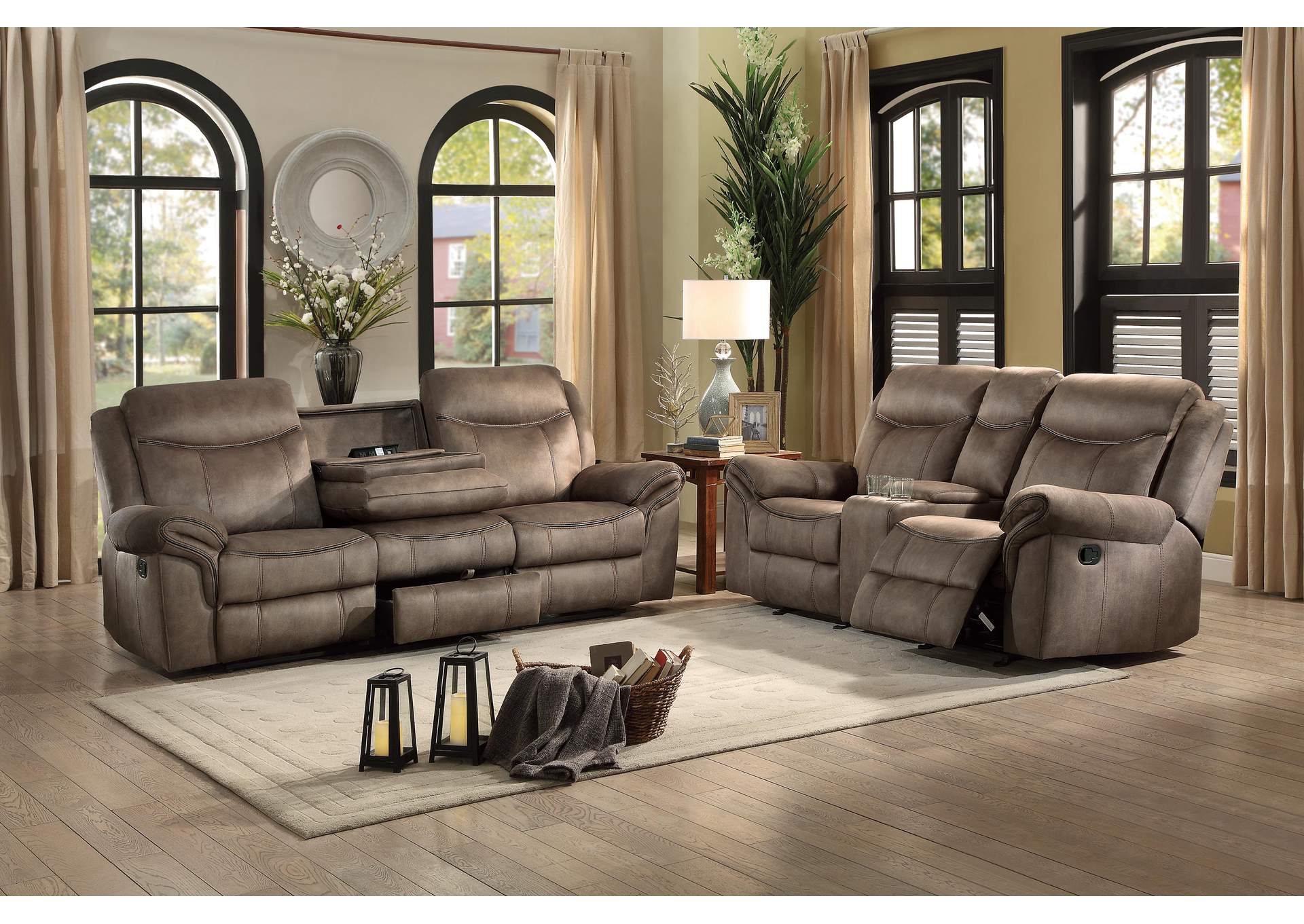 Aram Double Reclining Sofa with Center Drop-Down Cup Holders, Receptacles, Hidden Drawer and USB Ports image 8