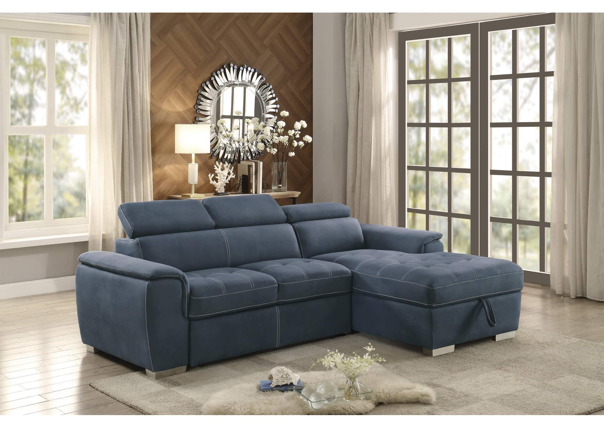 Ferriday 2-Piece Sectional with Adjustable Headrests, Pull-out Bed and Right Chaise with Hidden Storage image 10