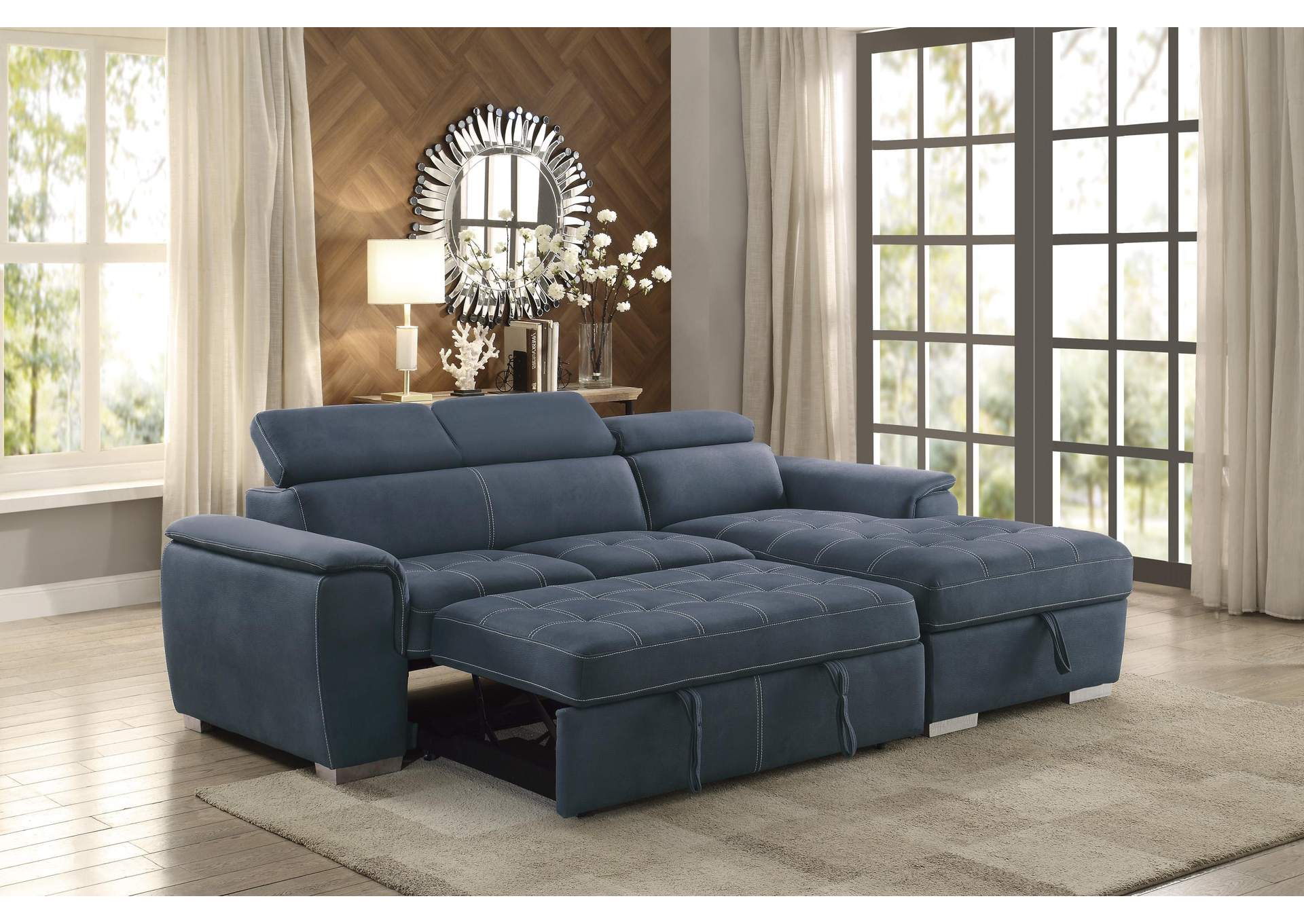 Ferriday 2-Piece Sectional with Adjustable Headrests, Pull-out Bed and Right Chaise with Hidden Storage image 12