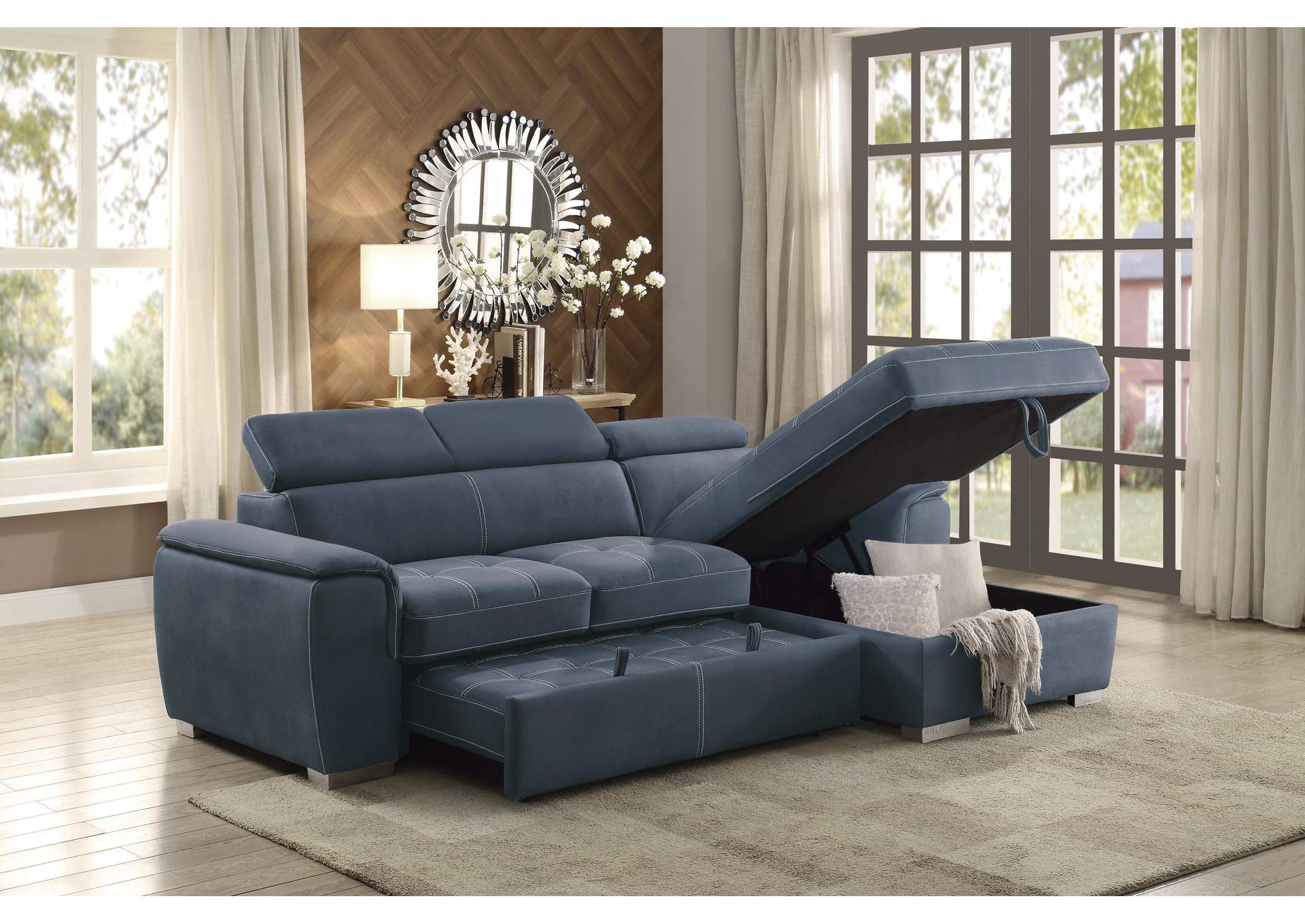 Ferriday 2-Piece Sectional with Adjustable Headrests, Pull-out Bed and Right Chaise with Hidden Storage image 11