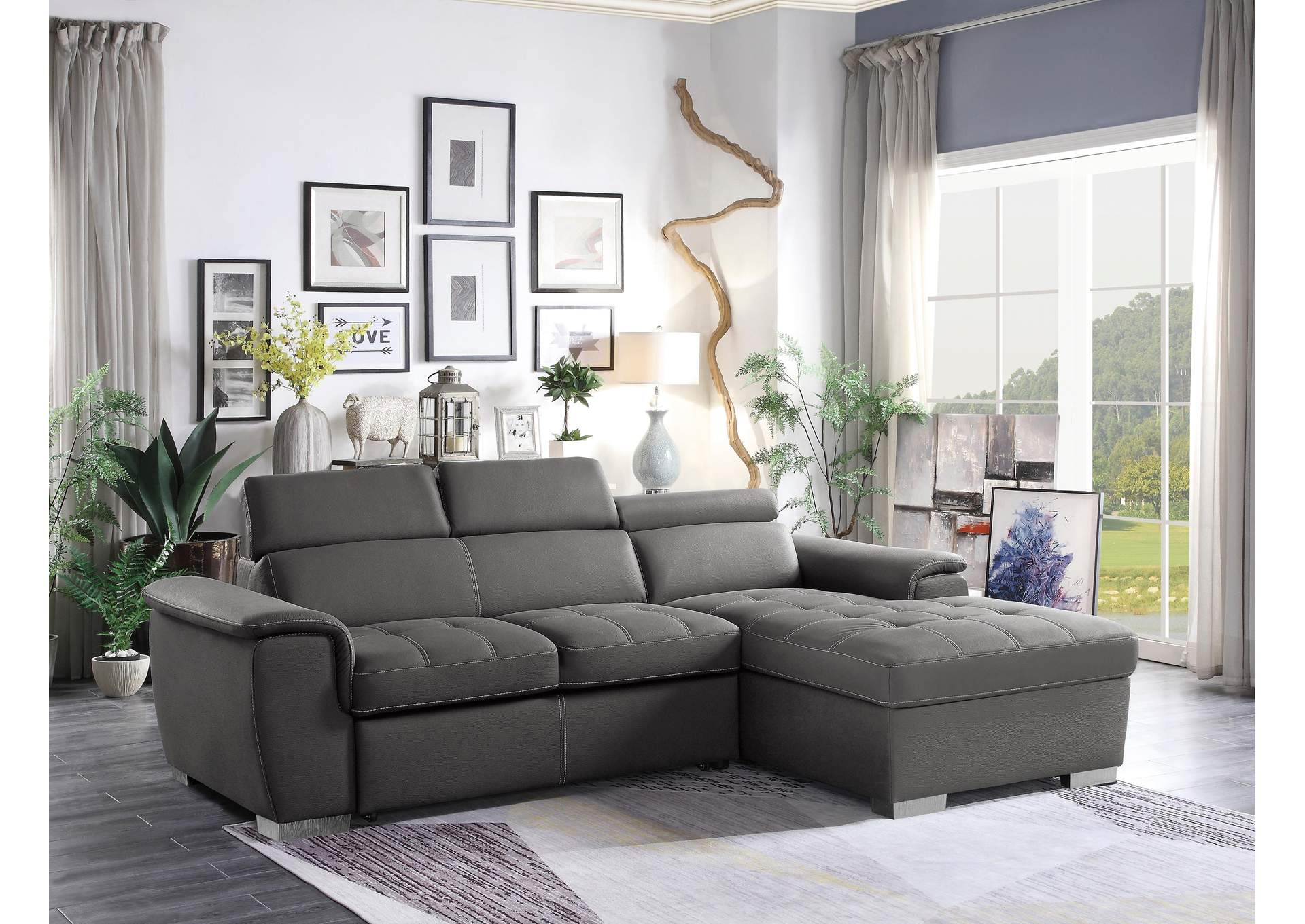 Ferriday 2-Piece Sectional with Adjustable Headrests, Pull-out Bed and Right Chaise with Hidden Storage image 6