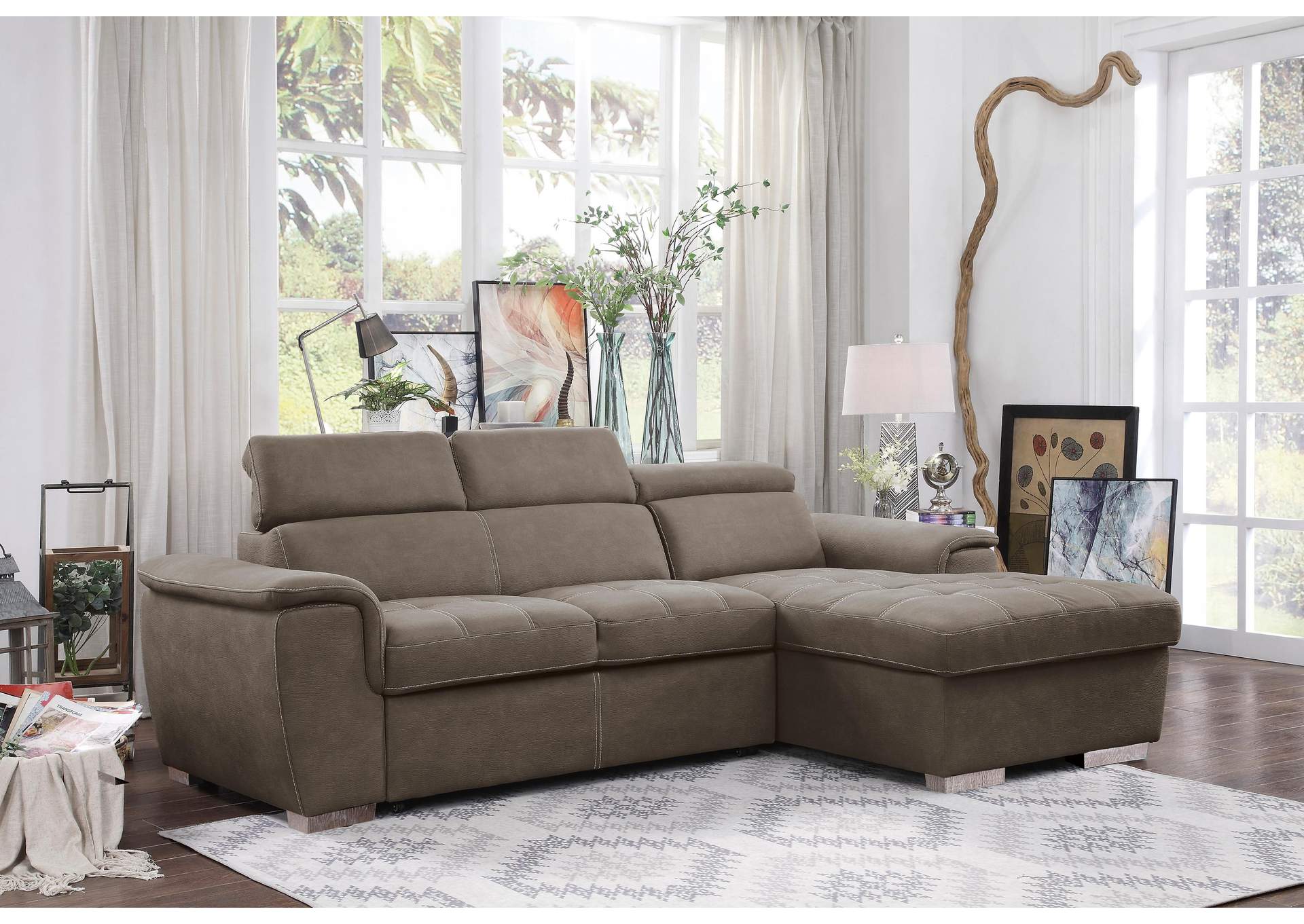 Ferriday 2-Piece Sectional with Adjustable Headrests, Pull-out Bed and Right Chaise with Hidden Storage image 12