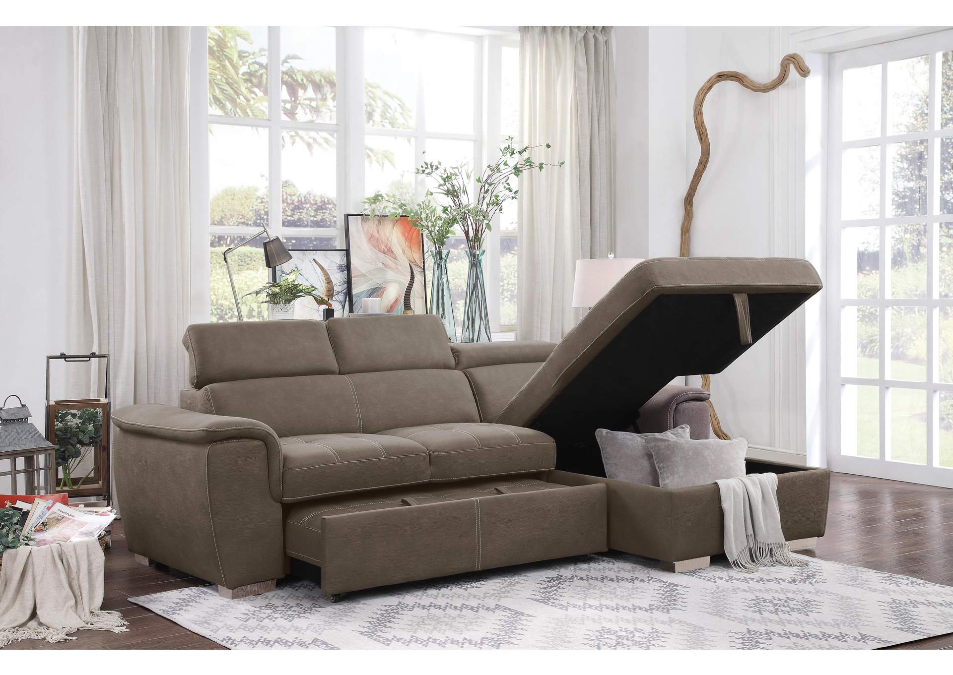 Ferriday 2-Piece Sectional with Adjustable Headrests, Pull-out Bed and Right Chaise with Hidden Storage image 13