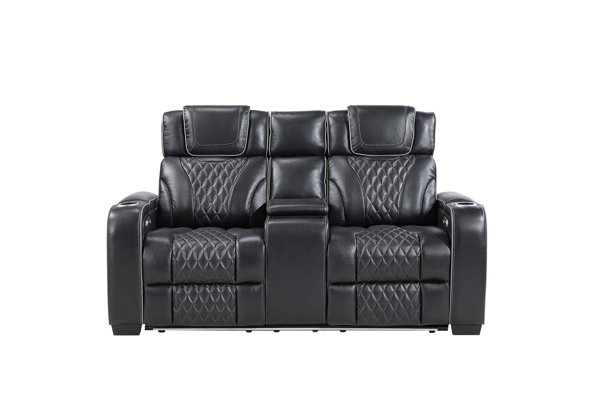 Apex Power Double Reclining Love Seat with Center Console, Power Headrests, Storage Arms with Cup Holders, Wireless charger, Air Massage and Heat, LED Lighting and Charging Ports image 1