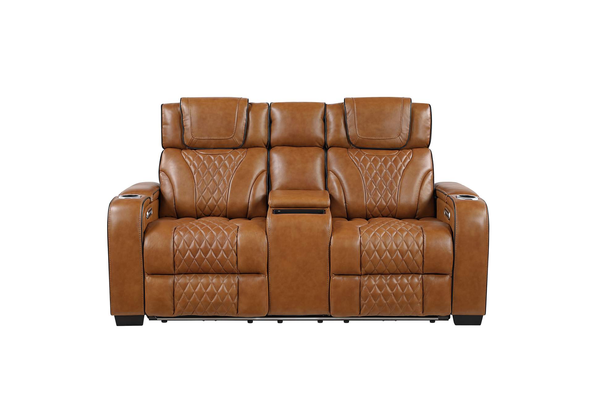 Power Double Reclining Love Seat with Center Console, Power Headrests, Storage Arms with Cup Holders, Wireless charger, Air Massage and Heat, LED Lighting and Charging Ports image 1
