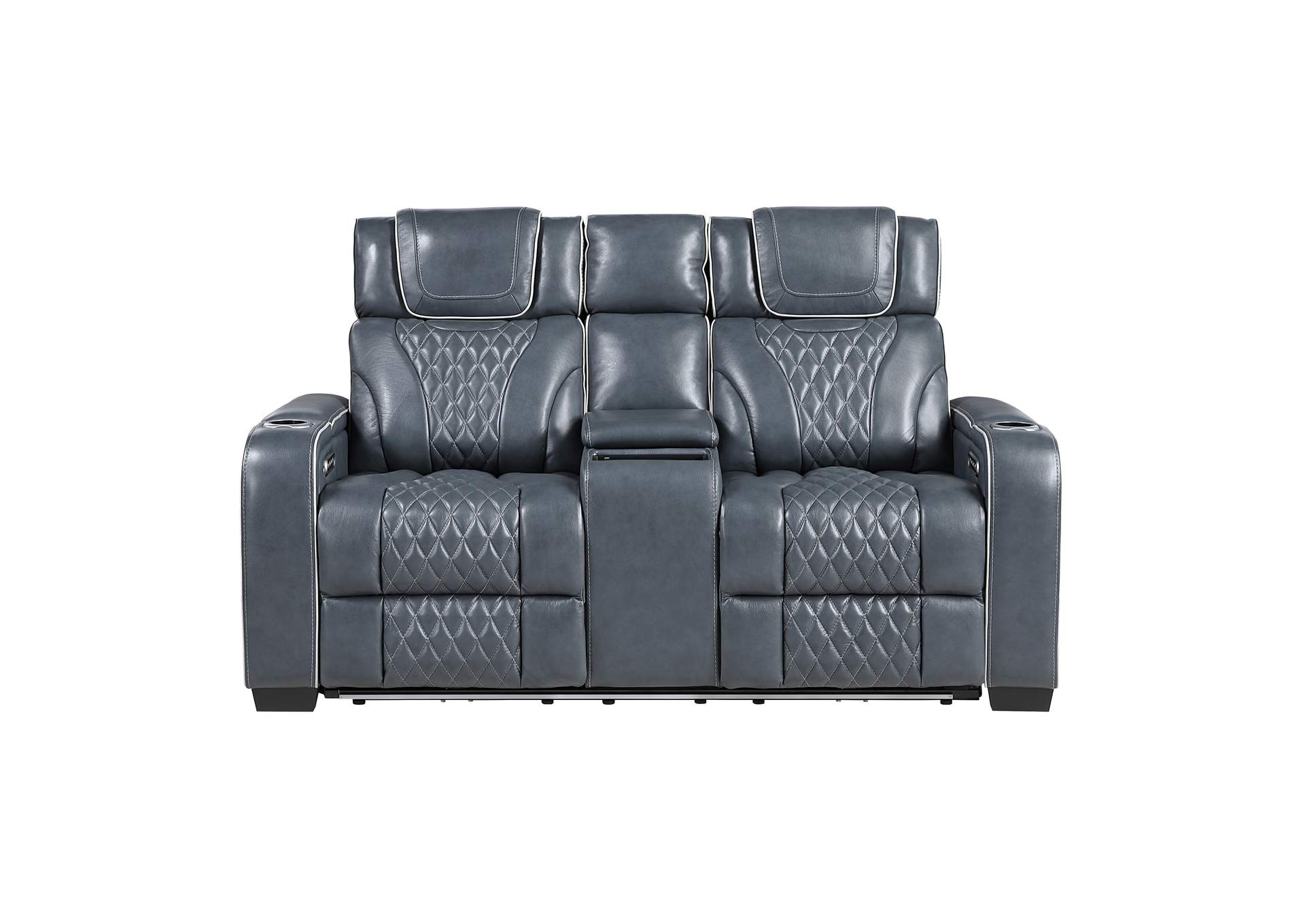 Power Double Reclining Love Seat with Center Console, Power Headrests, Storage Arms with Cup Holders, Wireless charger, Air Massage and Heat, LED Lighting and Charging Ports image 1