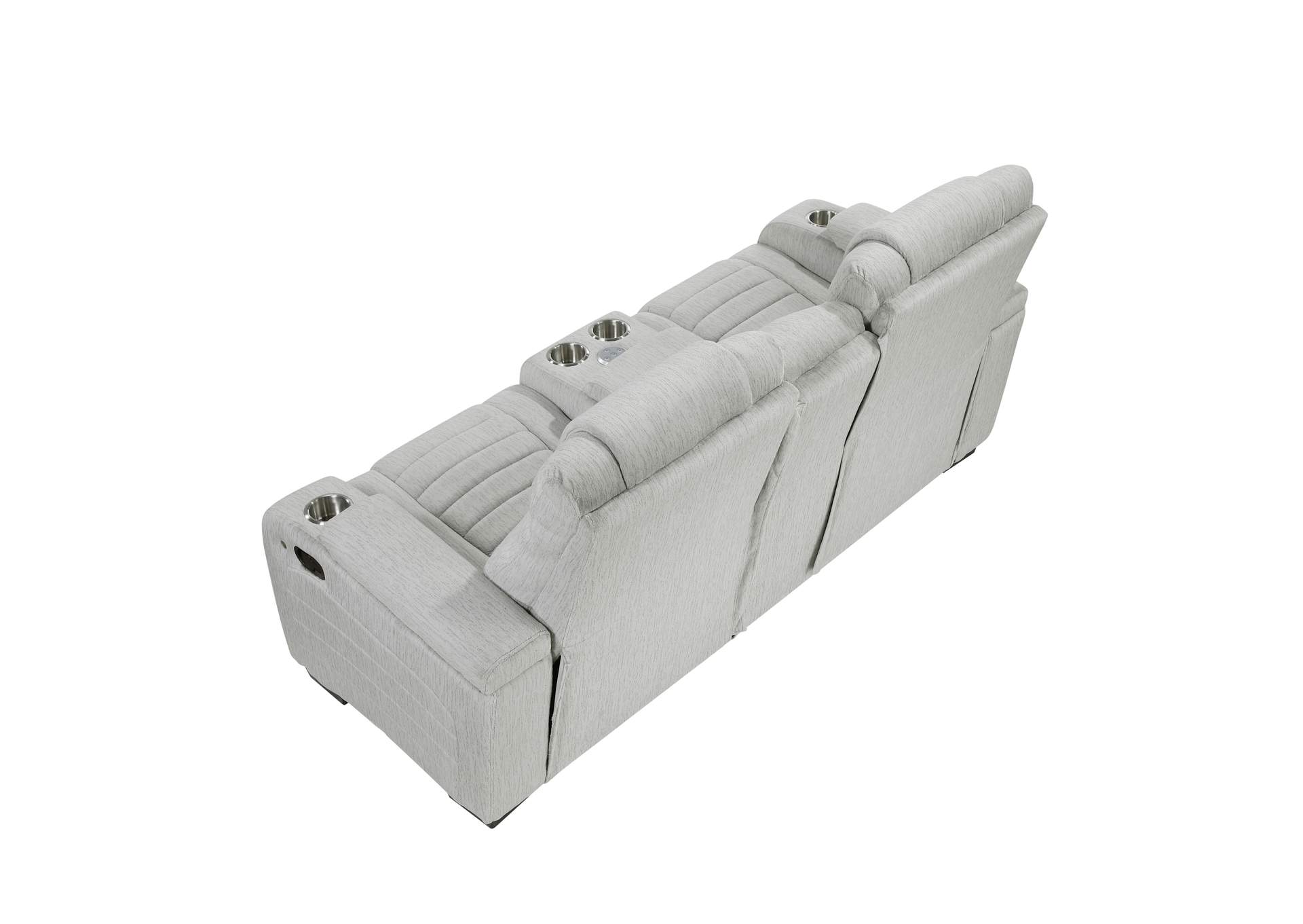 Double Reclining Love Seat with Center Console, Wireless Speakers, Storage Arms, Cup holders and LED image 4