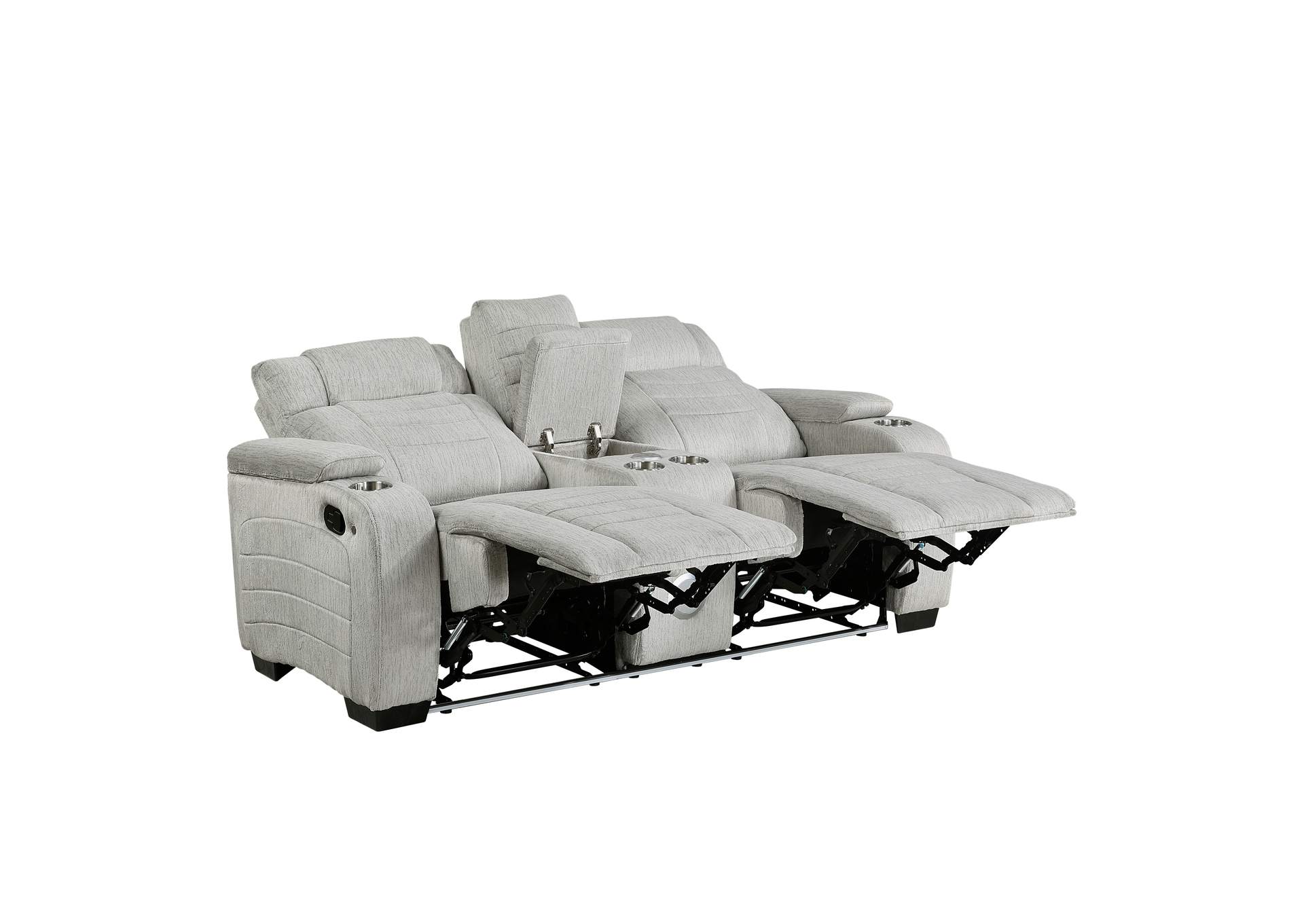 Double Reclining Love Seat with Center Console, Wireless Speakers, Storage Arms, Cup holders and LED image 6
