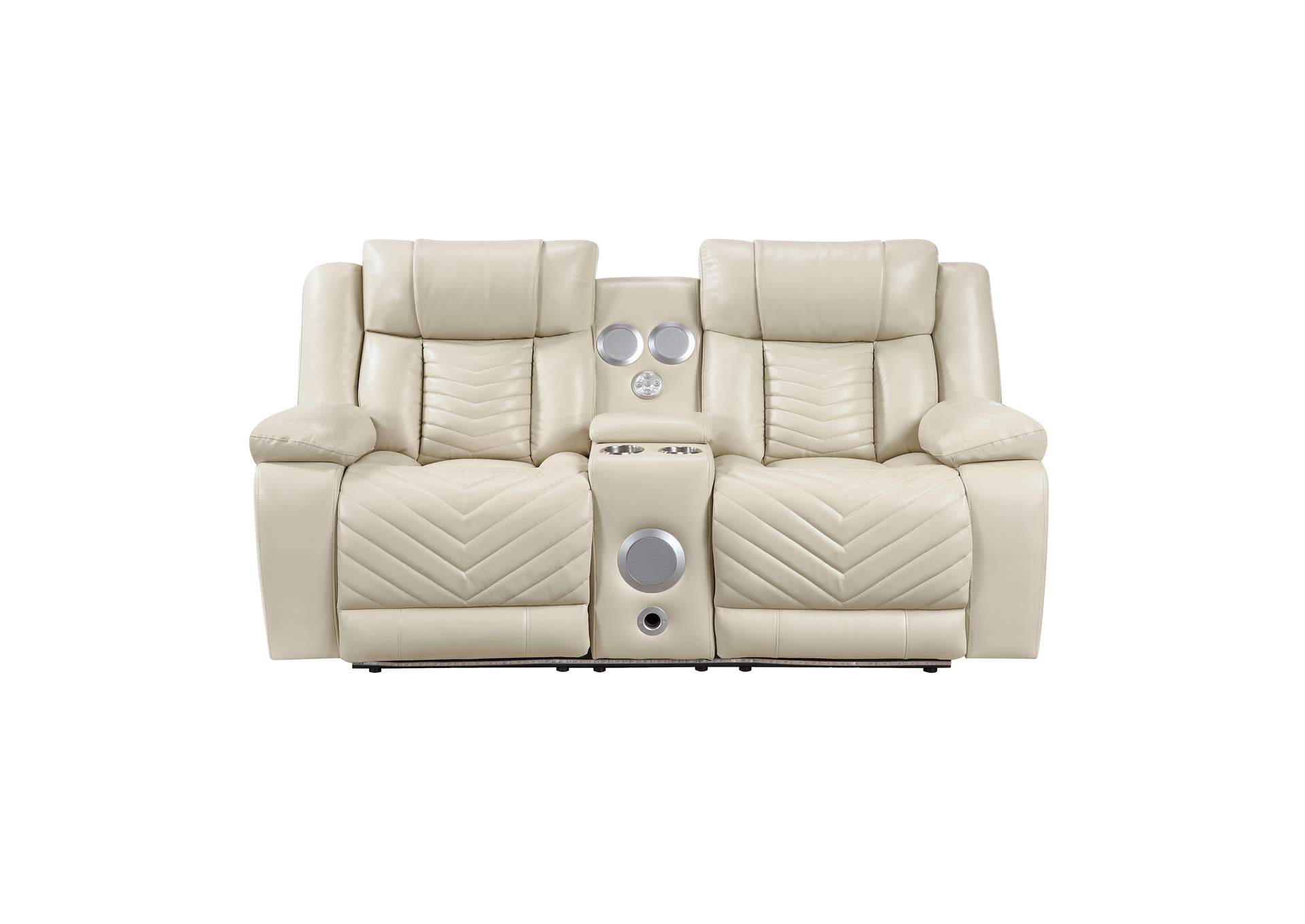 Power Double Reclining Love Seat with Center Console, Wireless Speakers, LED and Charging Ports image 1