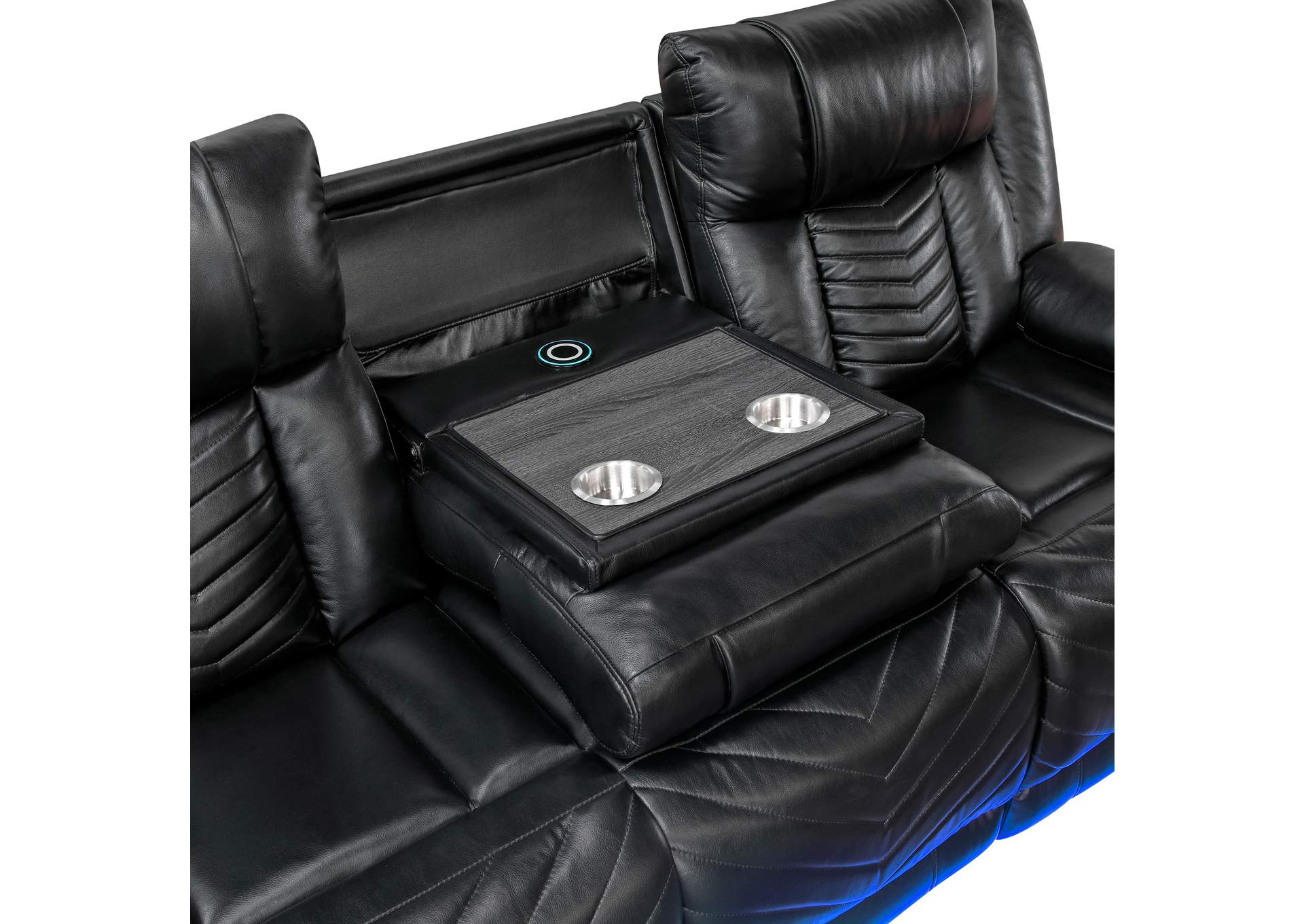 Huron Power Double Reclining Sofa with Center Drop-Down Cup Holders, Wireless Charger, Magazine Bag, LED and Charging Ports image 8