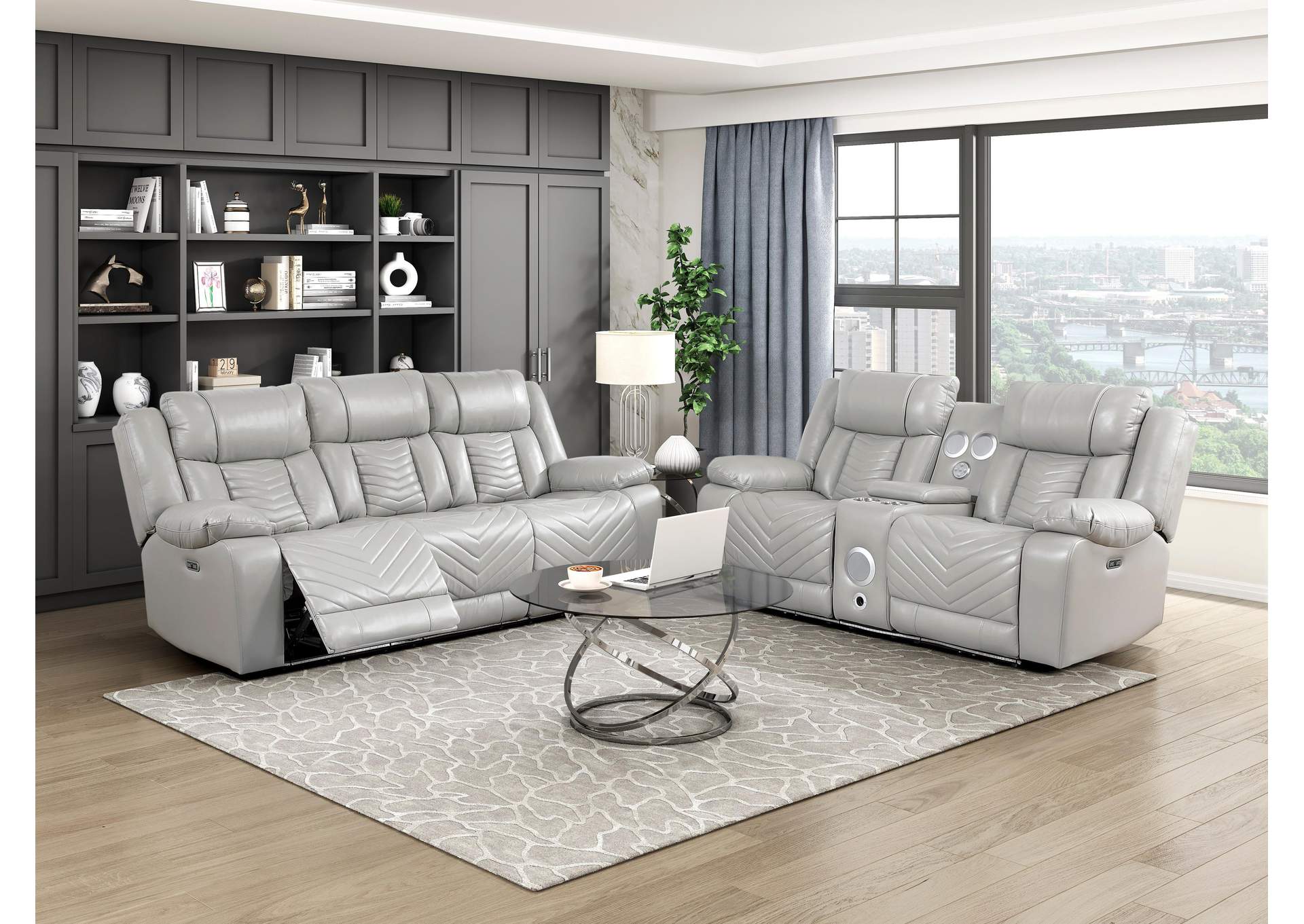 Huron Power Double Reclining Love Seat with Center Console, Wireless Speakers, LED and Charging Ports image 14