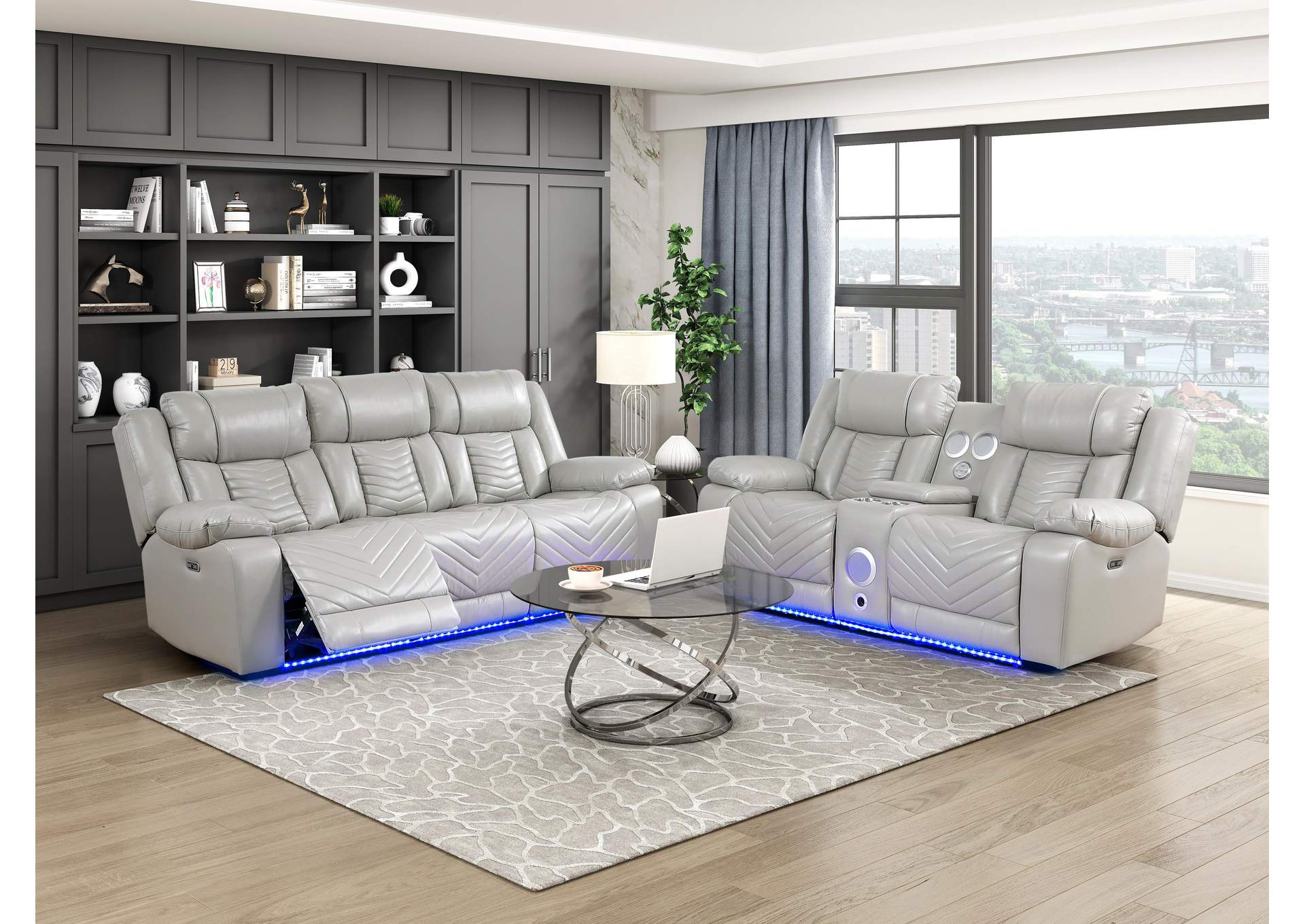 Huron Power Double Reclining Love Seat with Center Console, Wireless Speakers, LED and Charging Ports image 12