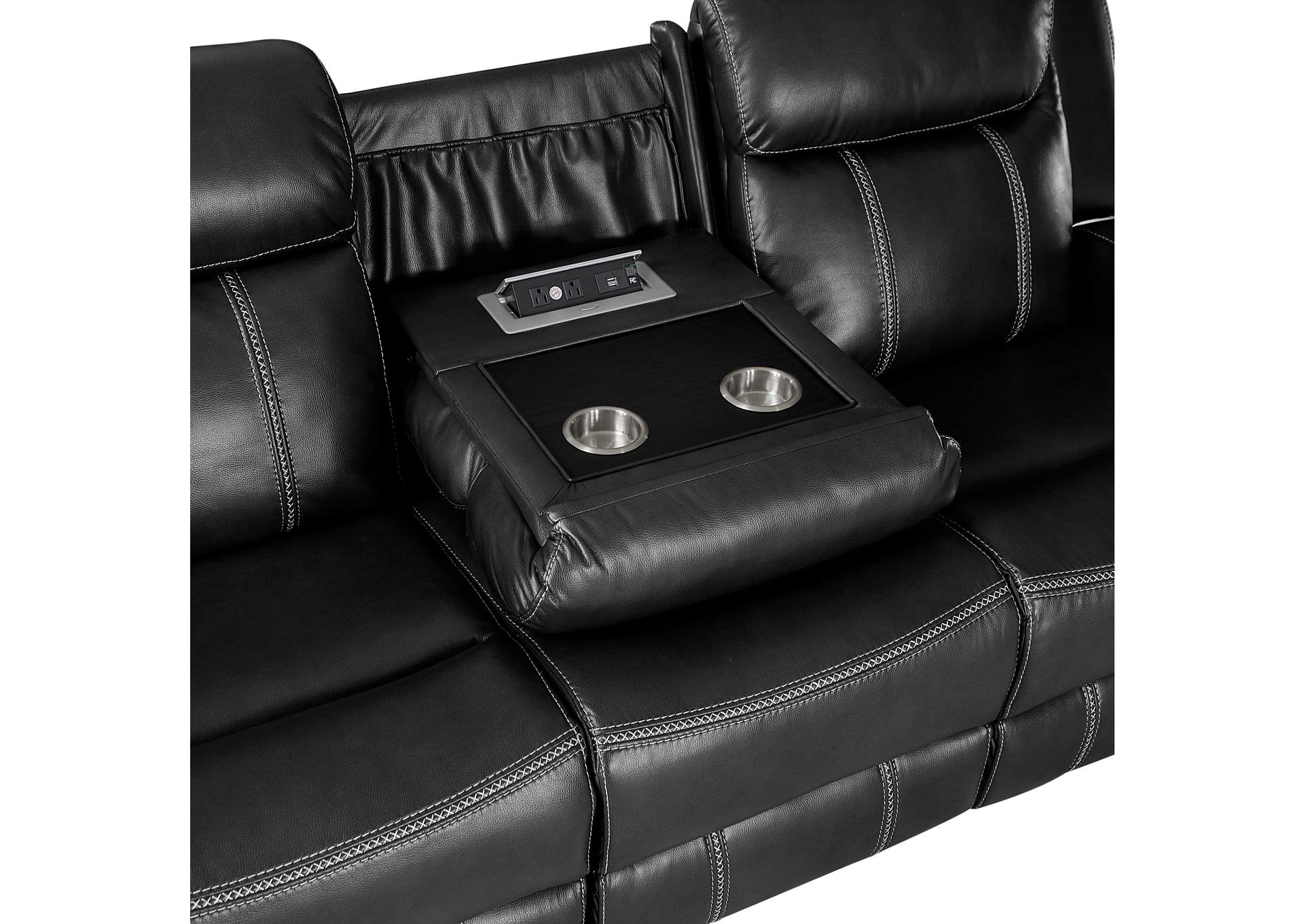 Littleton Double Reclining Sofa with Center Drop-Down Cup Holders,Storage Pouch, Receptacles and USB Ports image 6