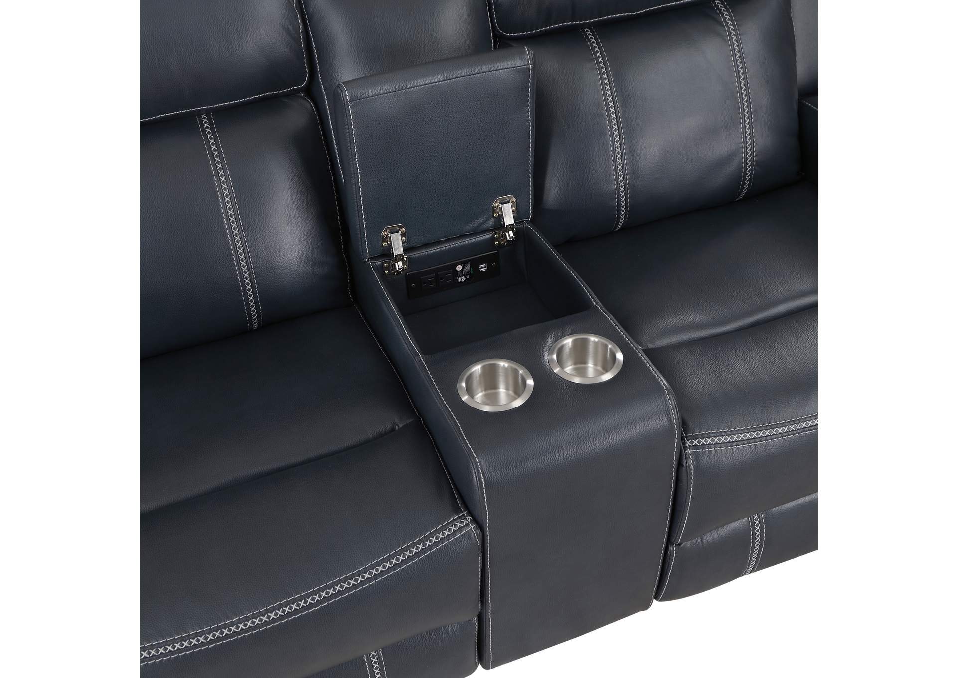 Littleton Double Reclining Love Seat with Center Console, Receptacles and USB Ports