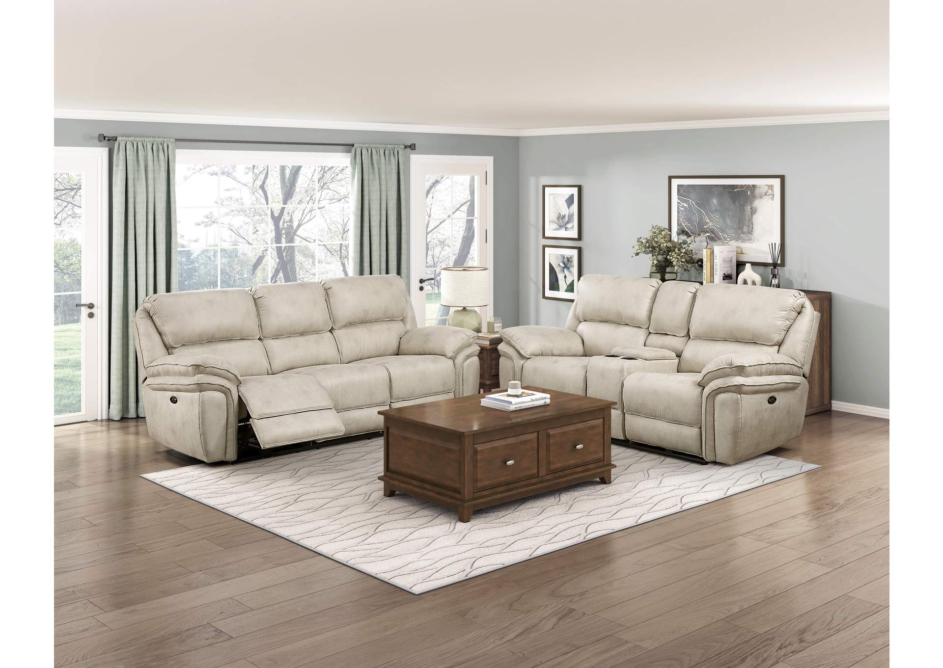Power Double Reclining Love Seat with Center Console image 1
